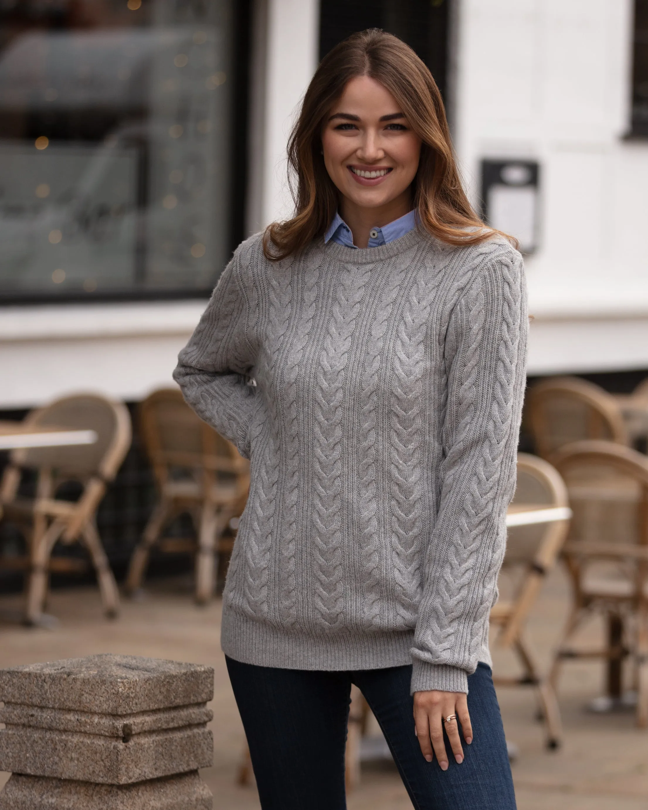 Herringbone Crew Neck Jumper - Grey