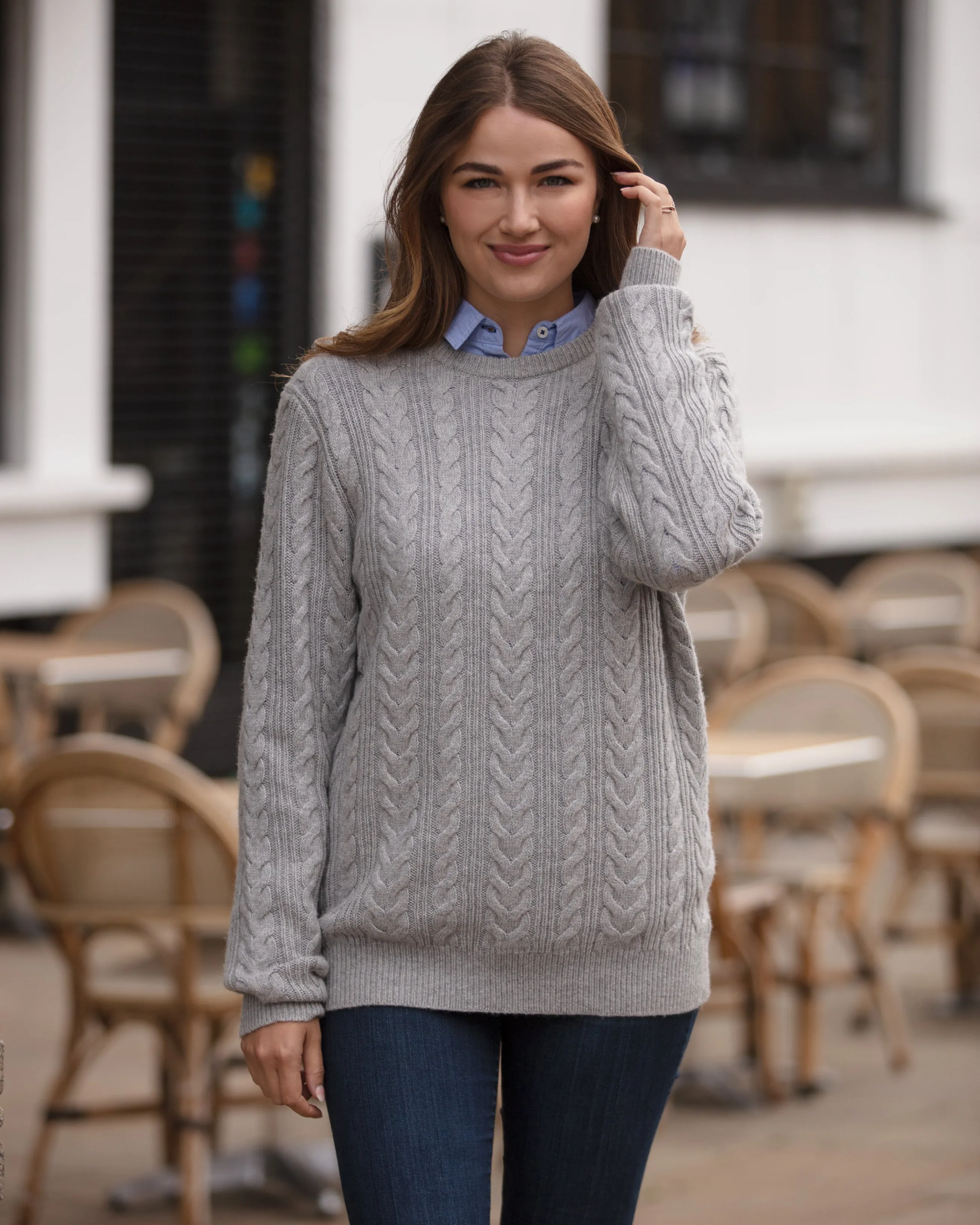 Herringbone Crew Neck Jumper - Grey