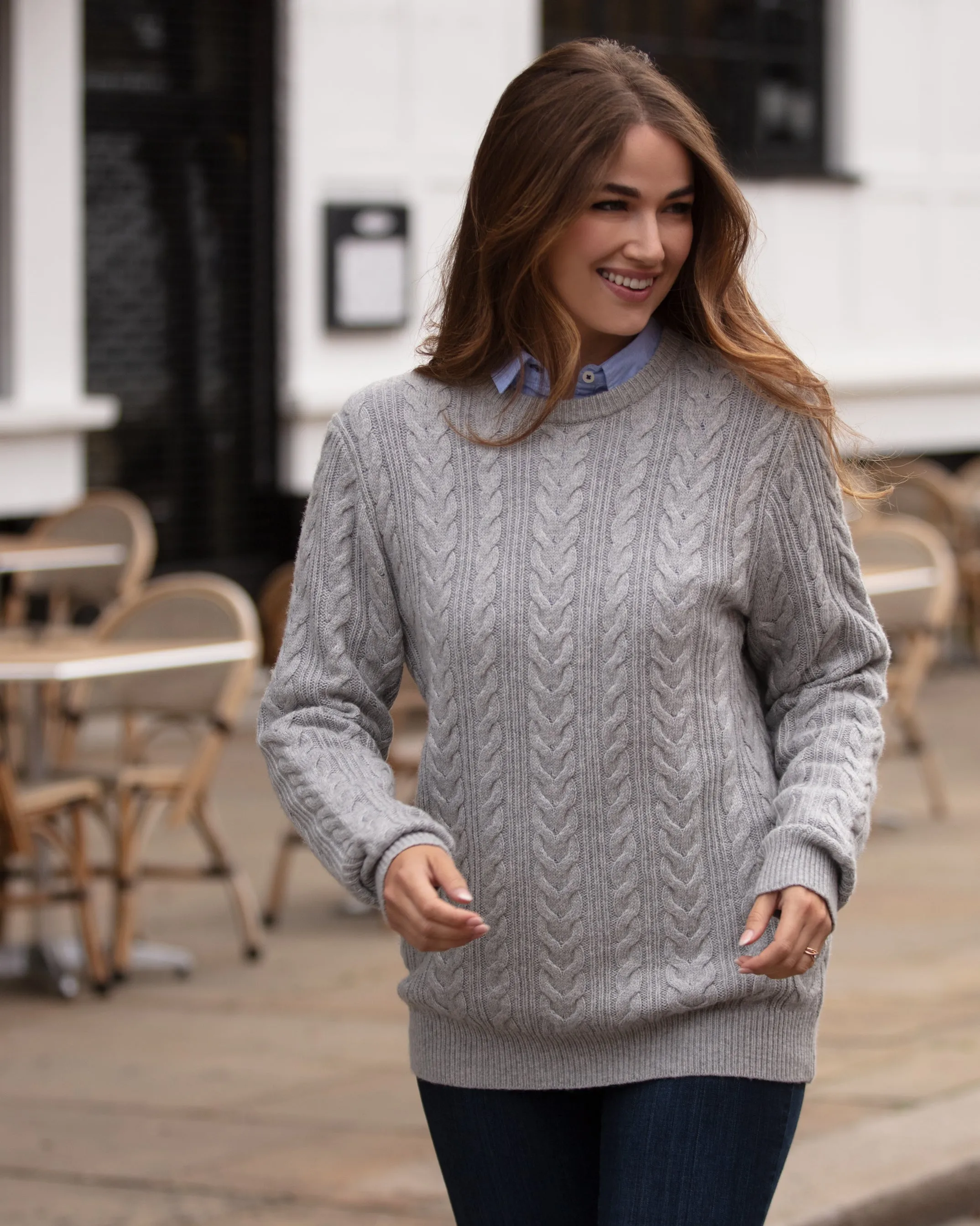 Herringbone Crew Neck Jumper - Grey