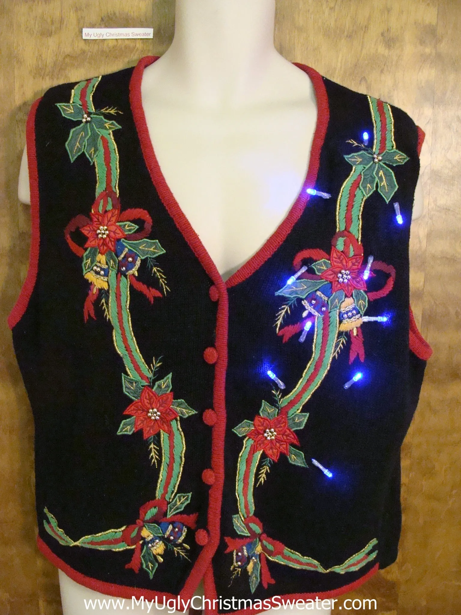 Horrible Poinsettias Light Up Ugly Xmas Sweater Vest