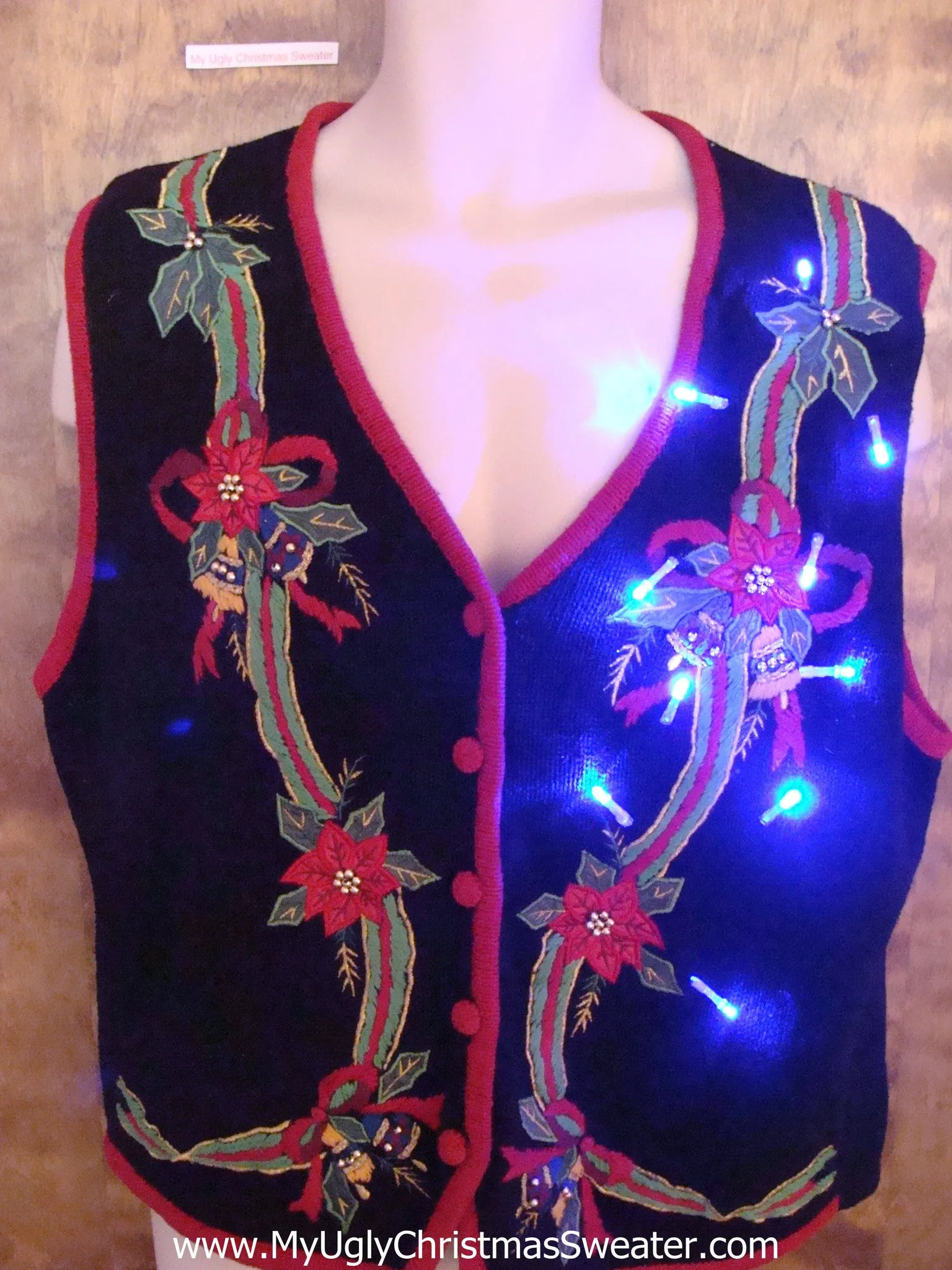 Horrible Poinsettias Light Up Ugly Xmas Sweater Vest