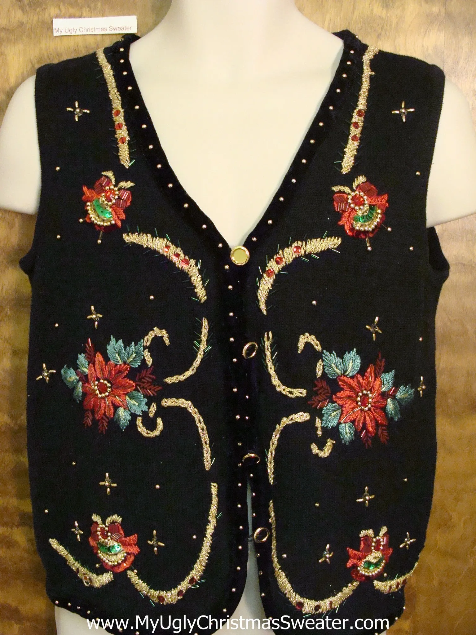 Horrible Poinsettias Ugly Festive Xmas Sweater Vest