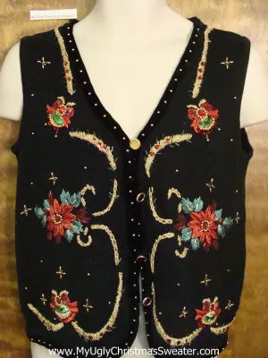 Horrible Poinsettias Ugly Festive Xmas Sweater Vest