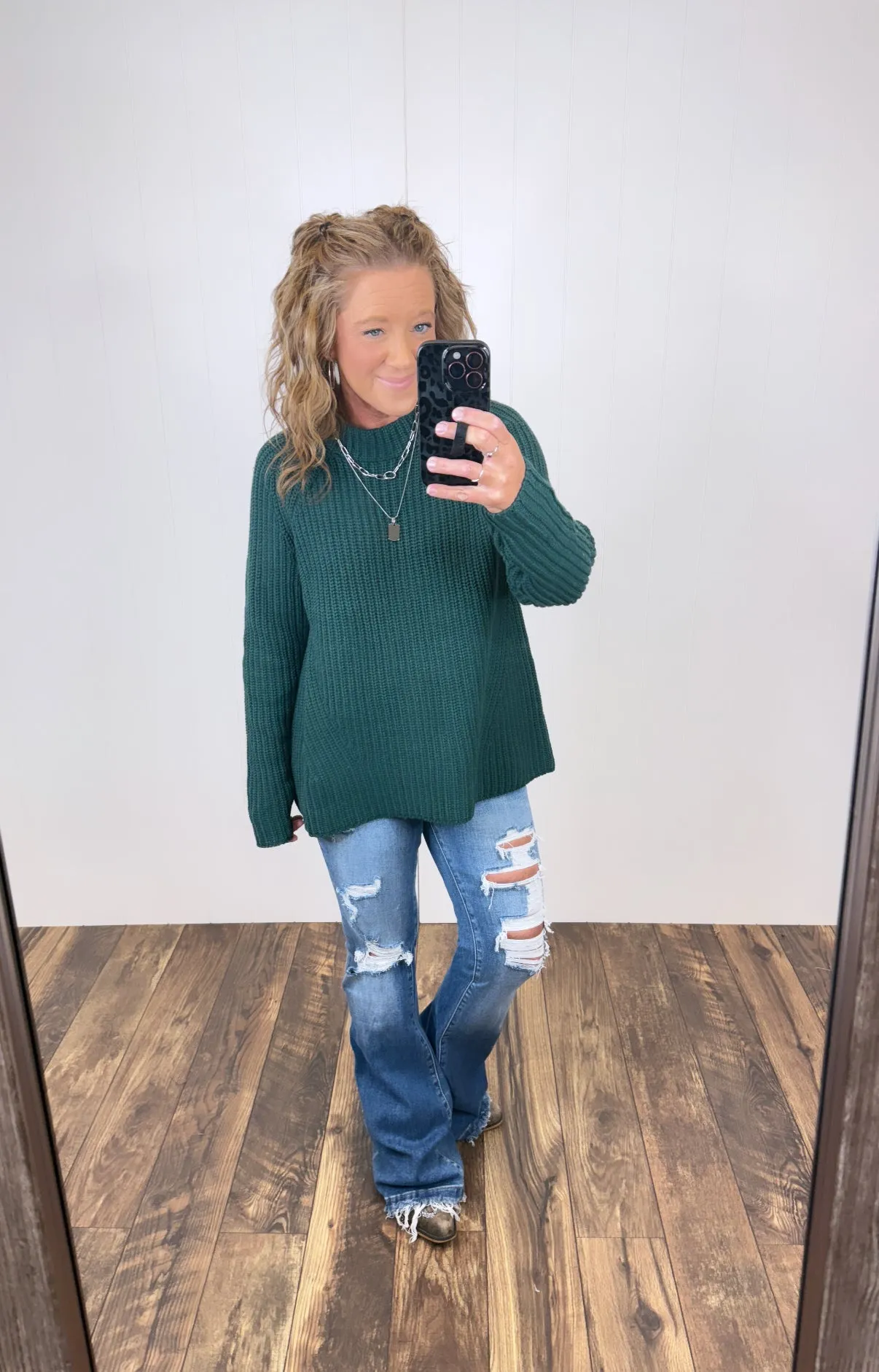 Hunter Green Chunky Knit Swing Sweater