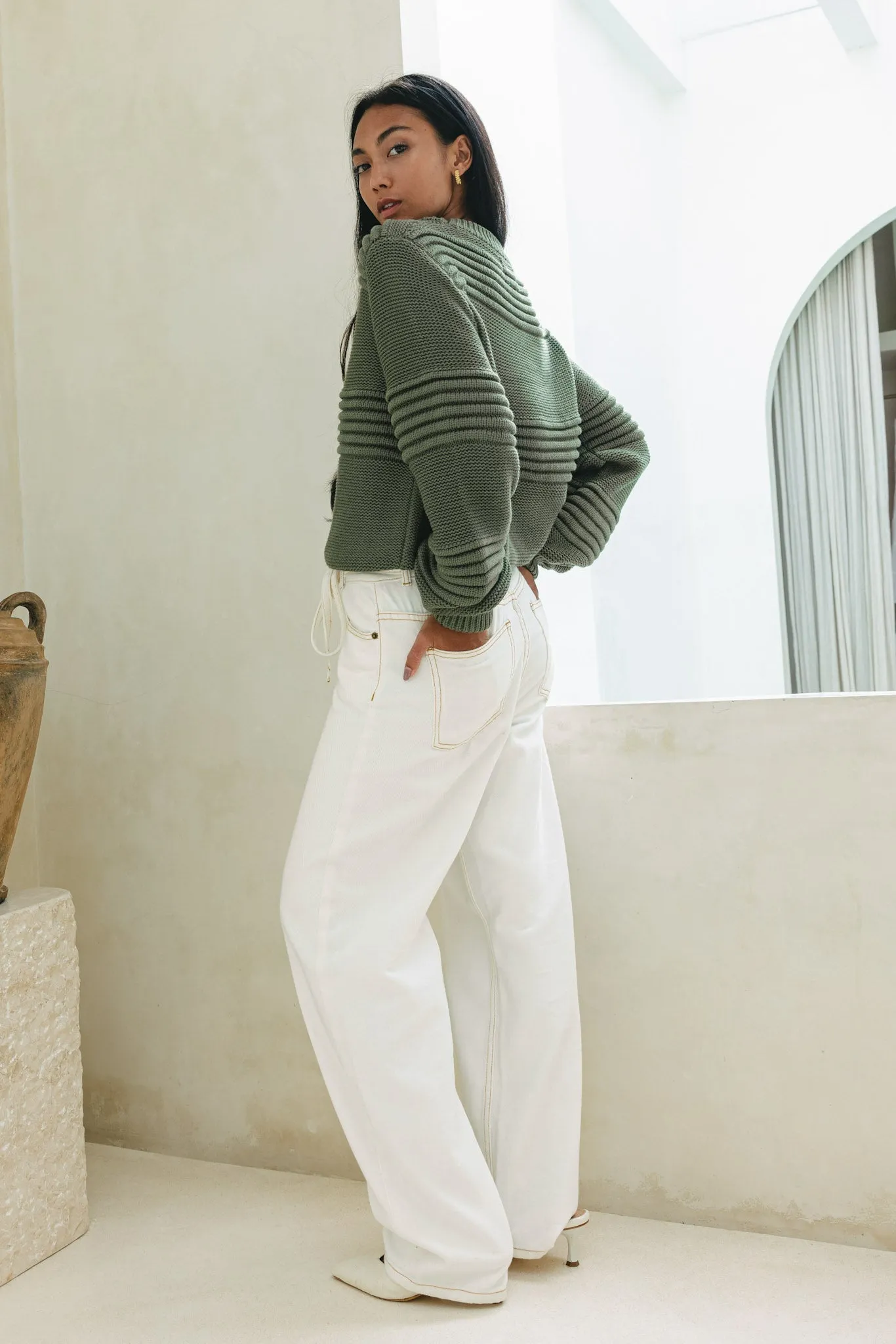 Jeanne Khaki Green Knit Sweater