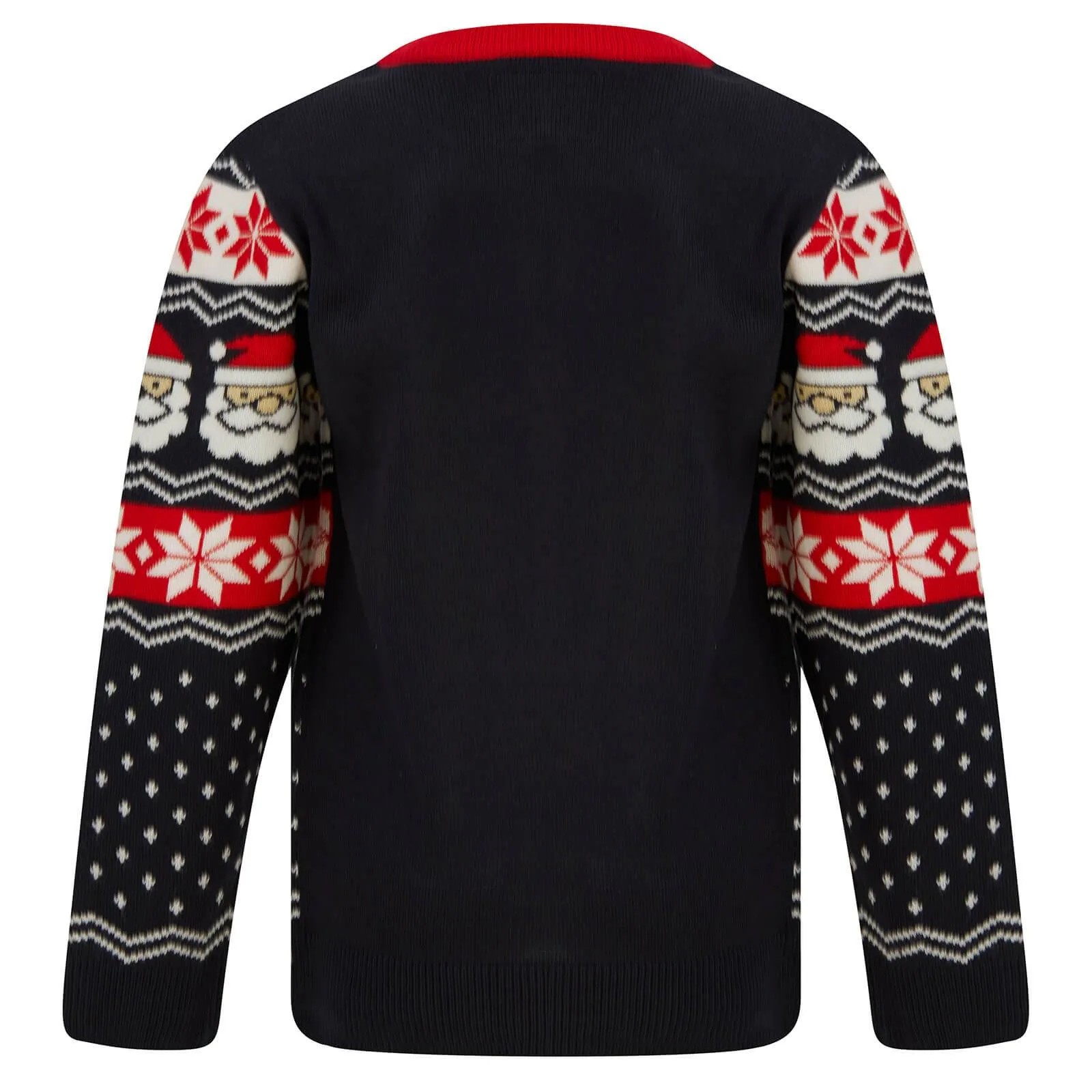 Kids Christmas Jumper Santa Head Snowflakes Red Black Nordic