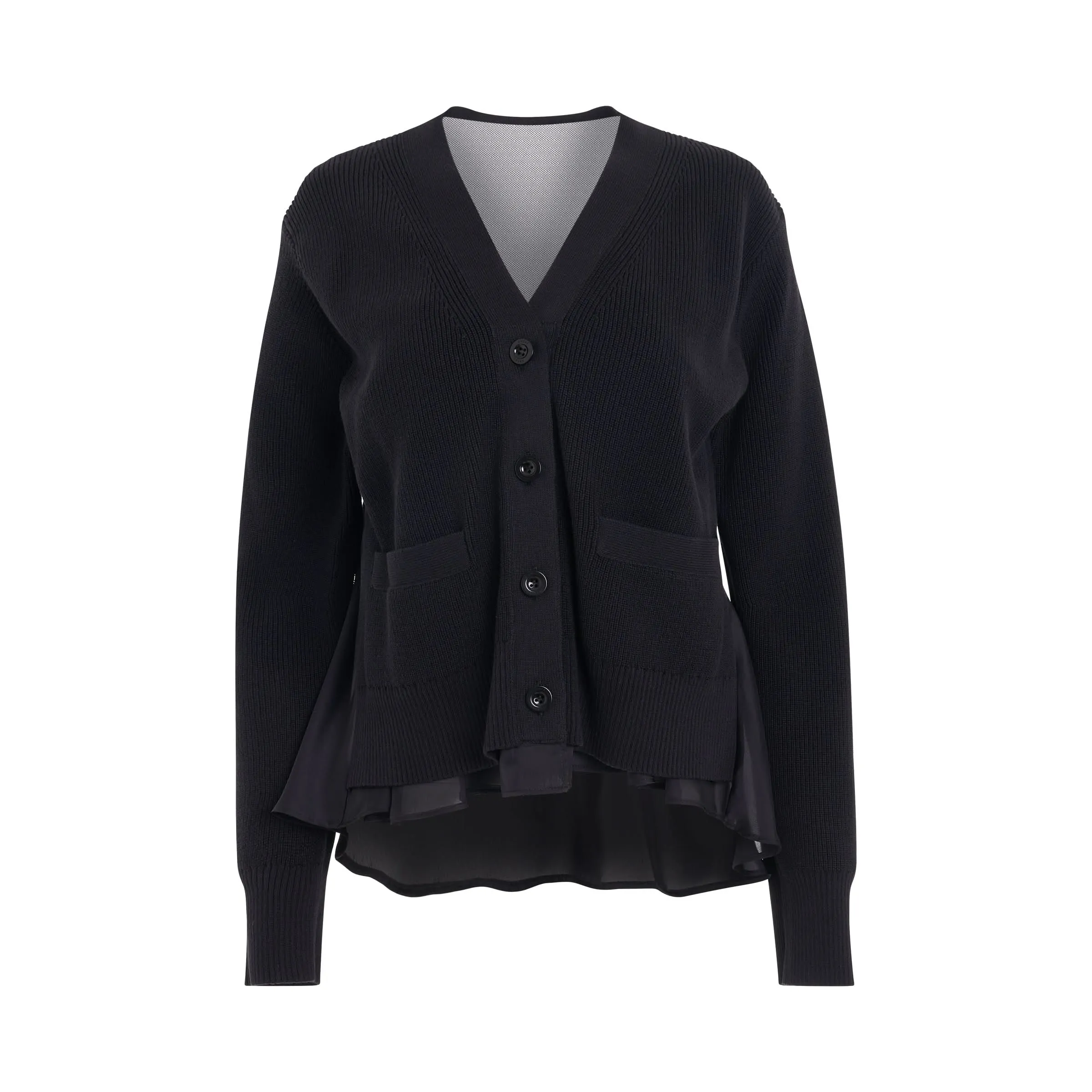 Knit x Satin Cardigan in Black