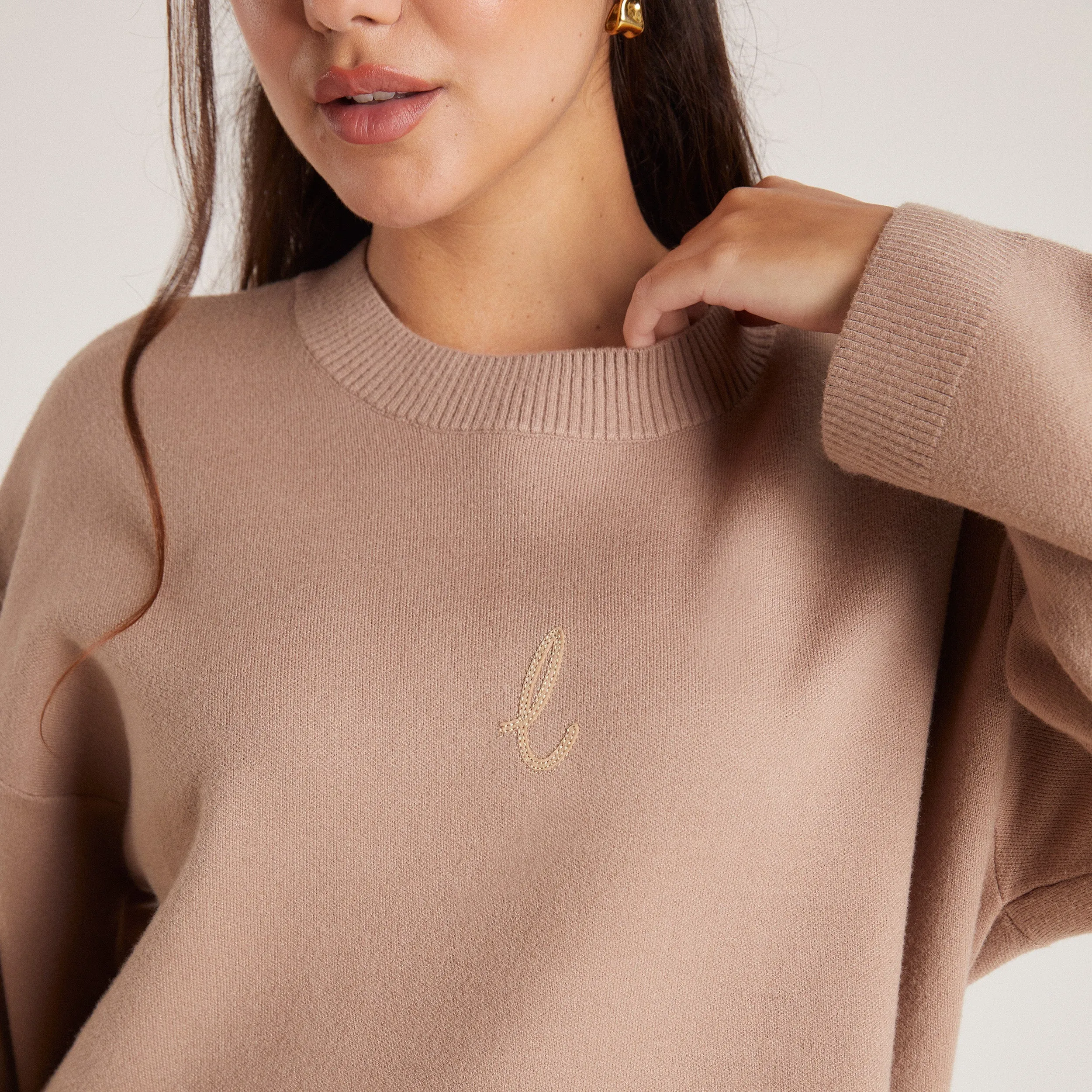 Knitted Crew Neck Jumper - Mink