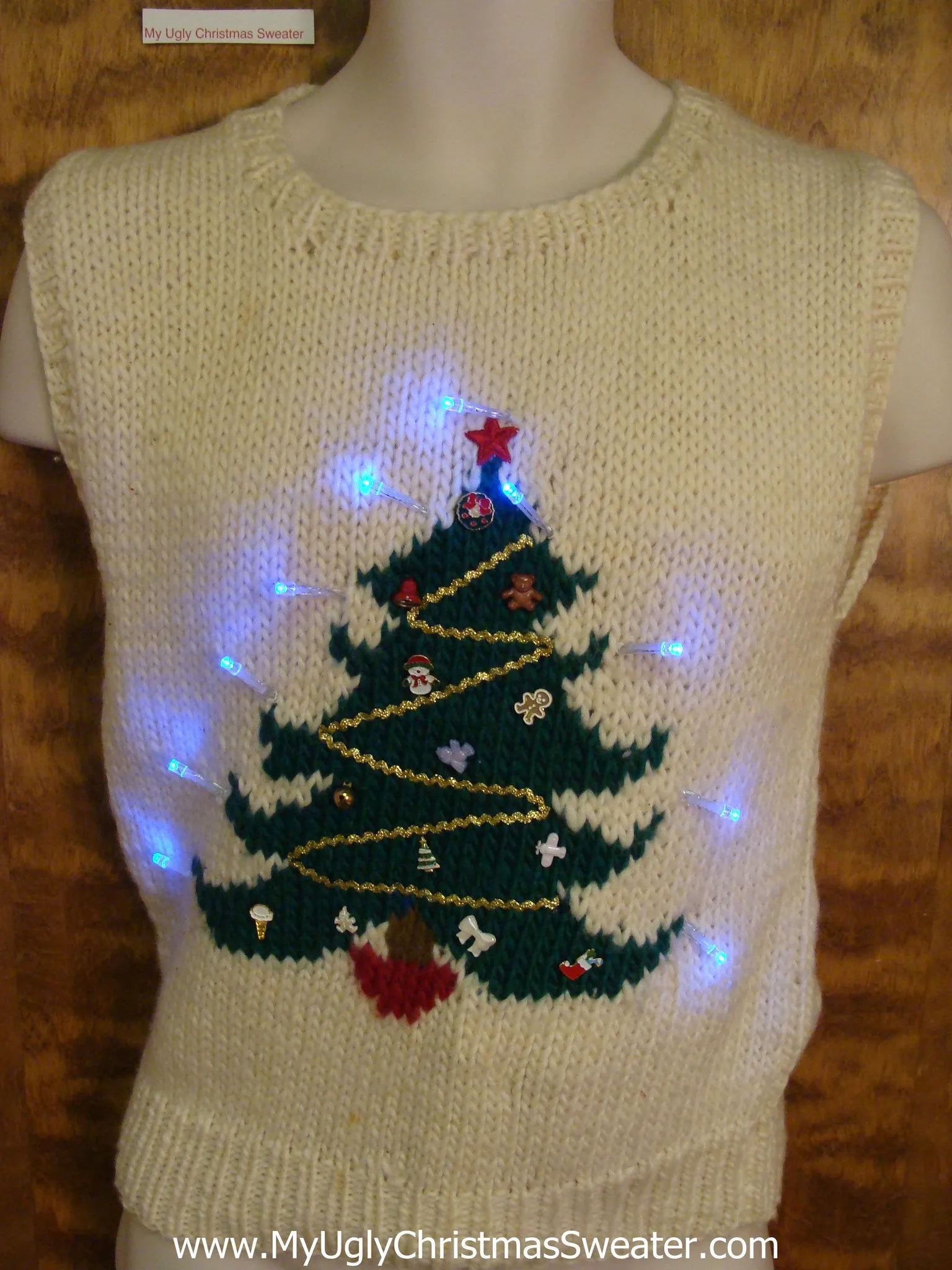 Light Up 80s Ugly Christmas Jumper with Green Tree