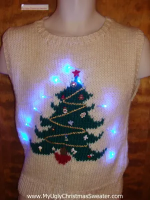 Light Up 80s Ugly Christmas Jumper with Green Tree