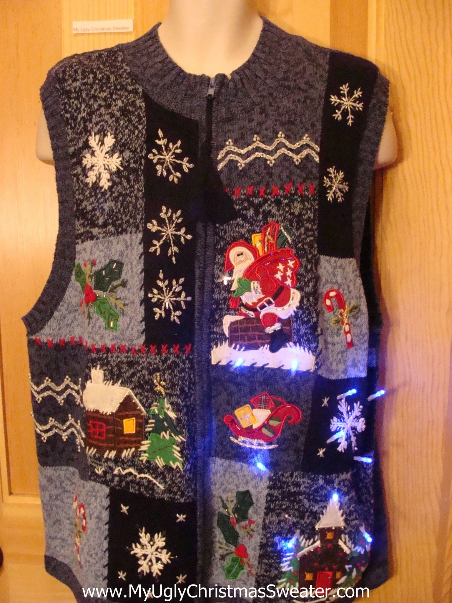 Light Up Blue Christmas Sweater Vest with Snowflakes