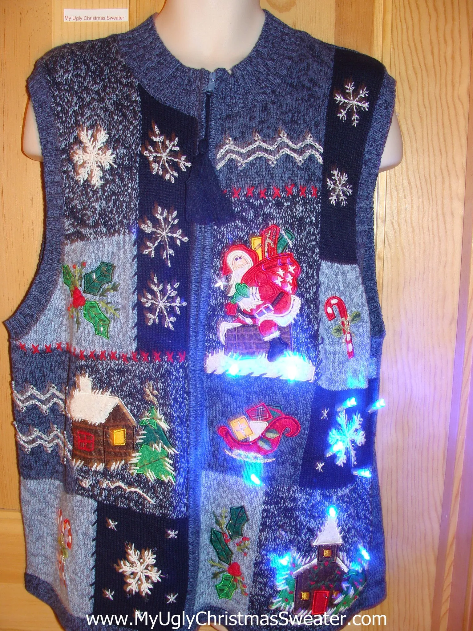 Light Up Blue Christmas Sweater Vest with Snowflakes