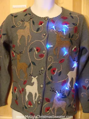 Light Up Christmas Sweater Reindeer Front and Back