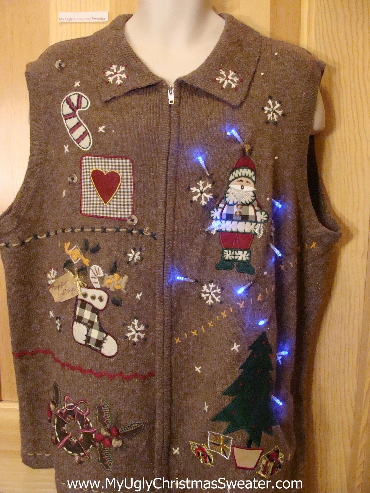 Light Up Christmas Sweater Vest with Crafty Plaid Stocking