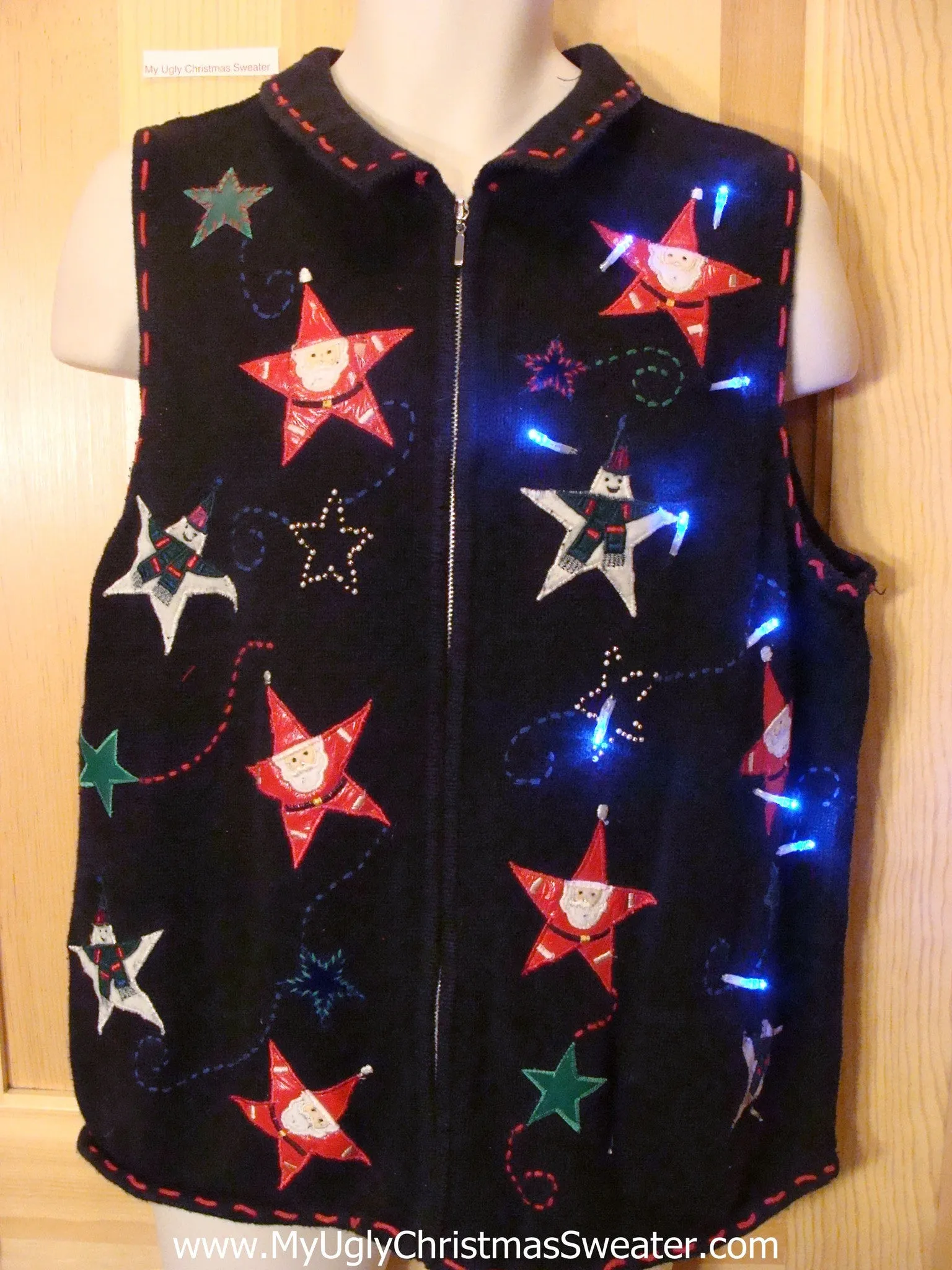 Light Up Christmas Sweater Vest with Starry Santas