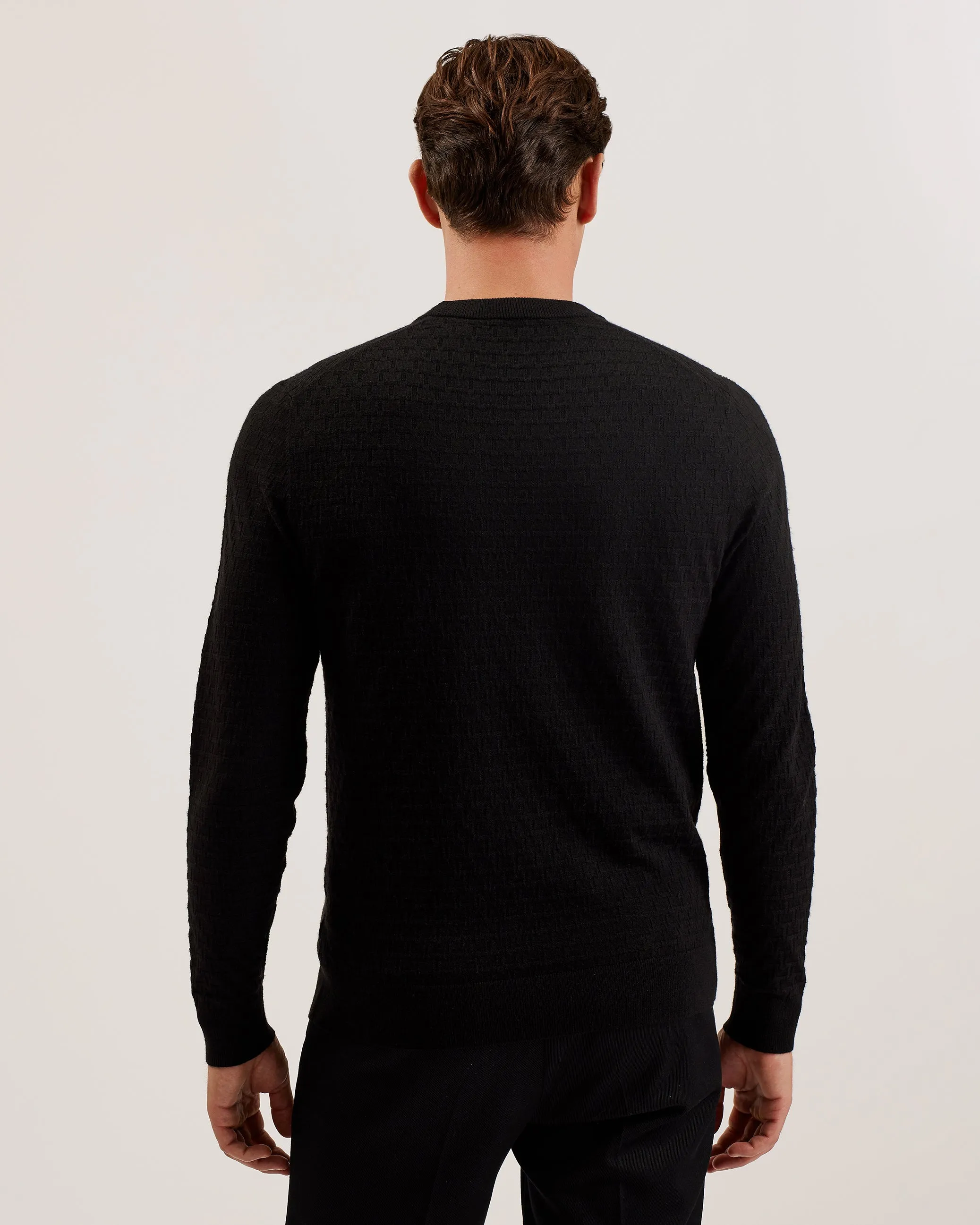 Loung Ls Diamond Stitch Crew Neck Black