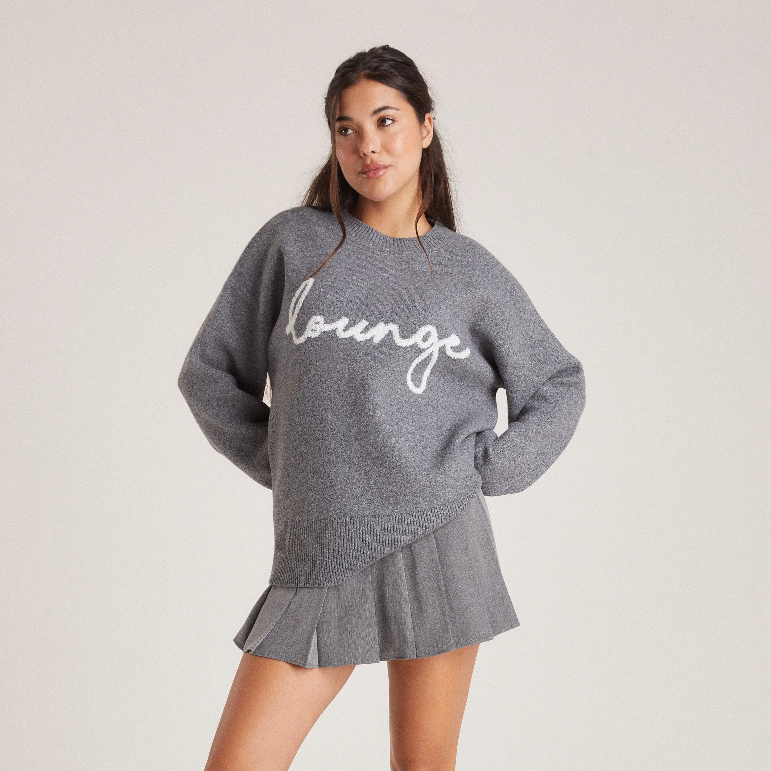 Lounge Knitted Crew Neck Jumper - Grey