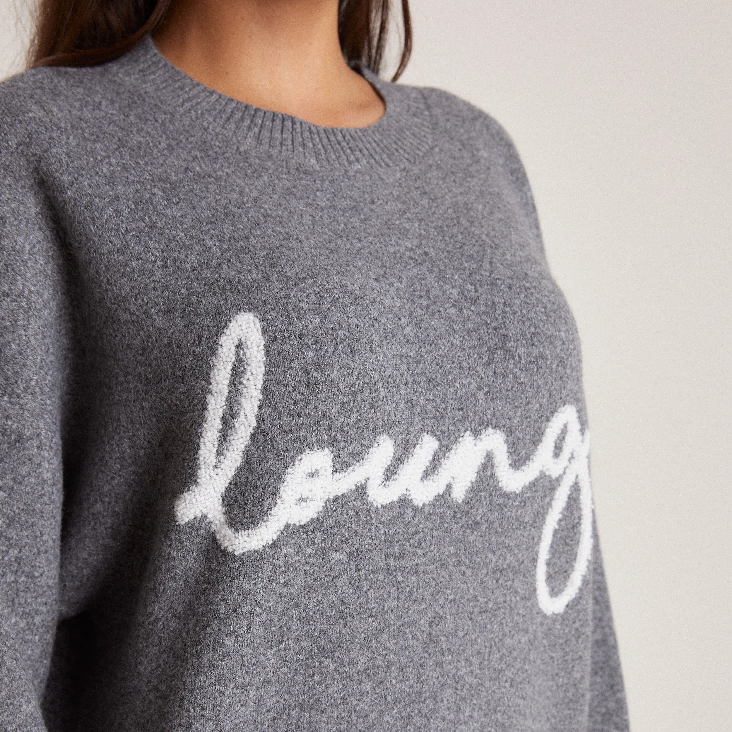 Lounge Knitted Crew Neck Jumper - Grey