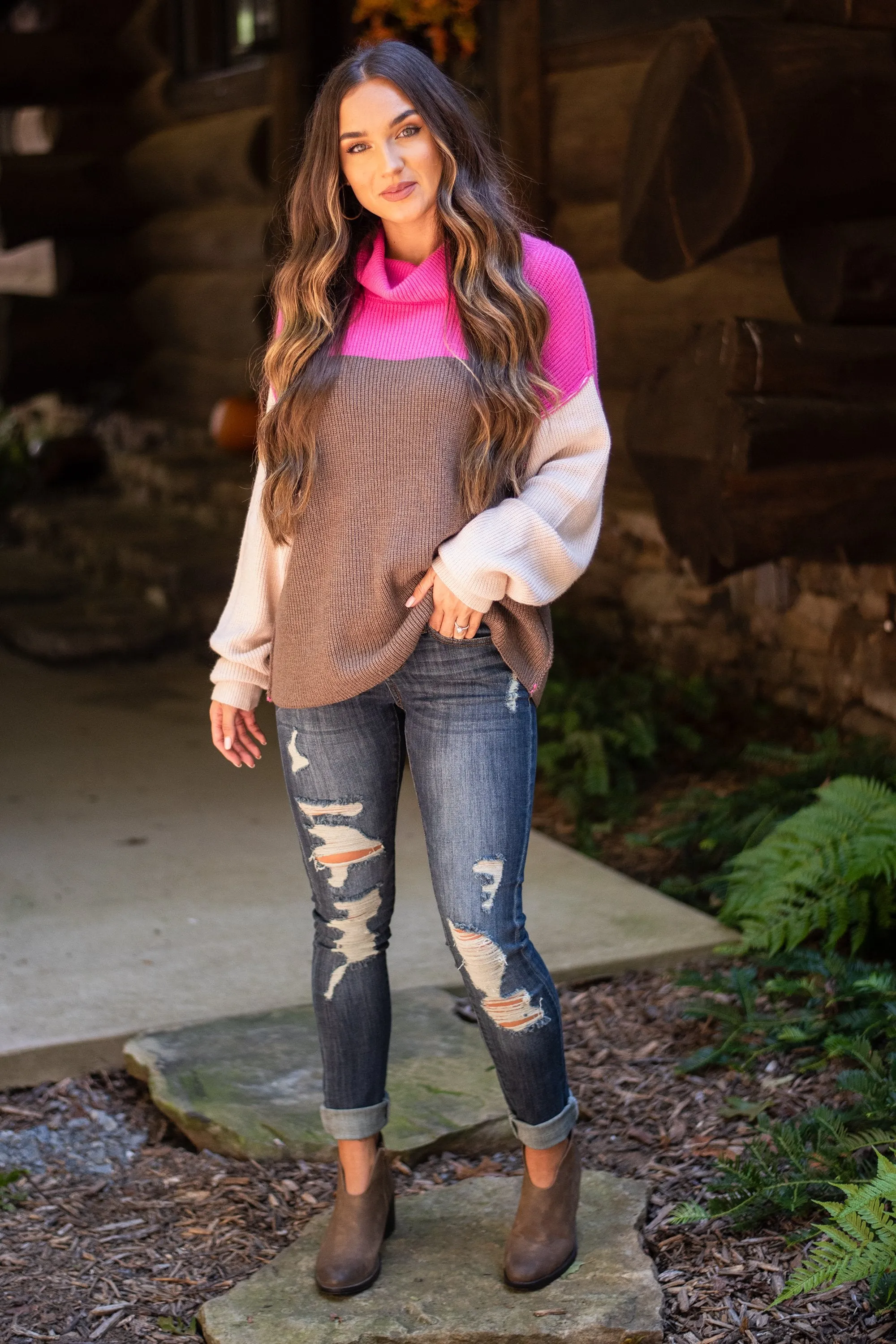 Make Your Move Pink Cowl Neck Sweater