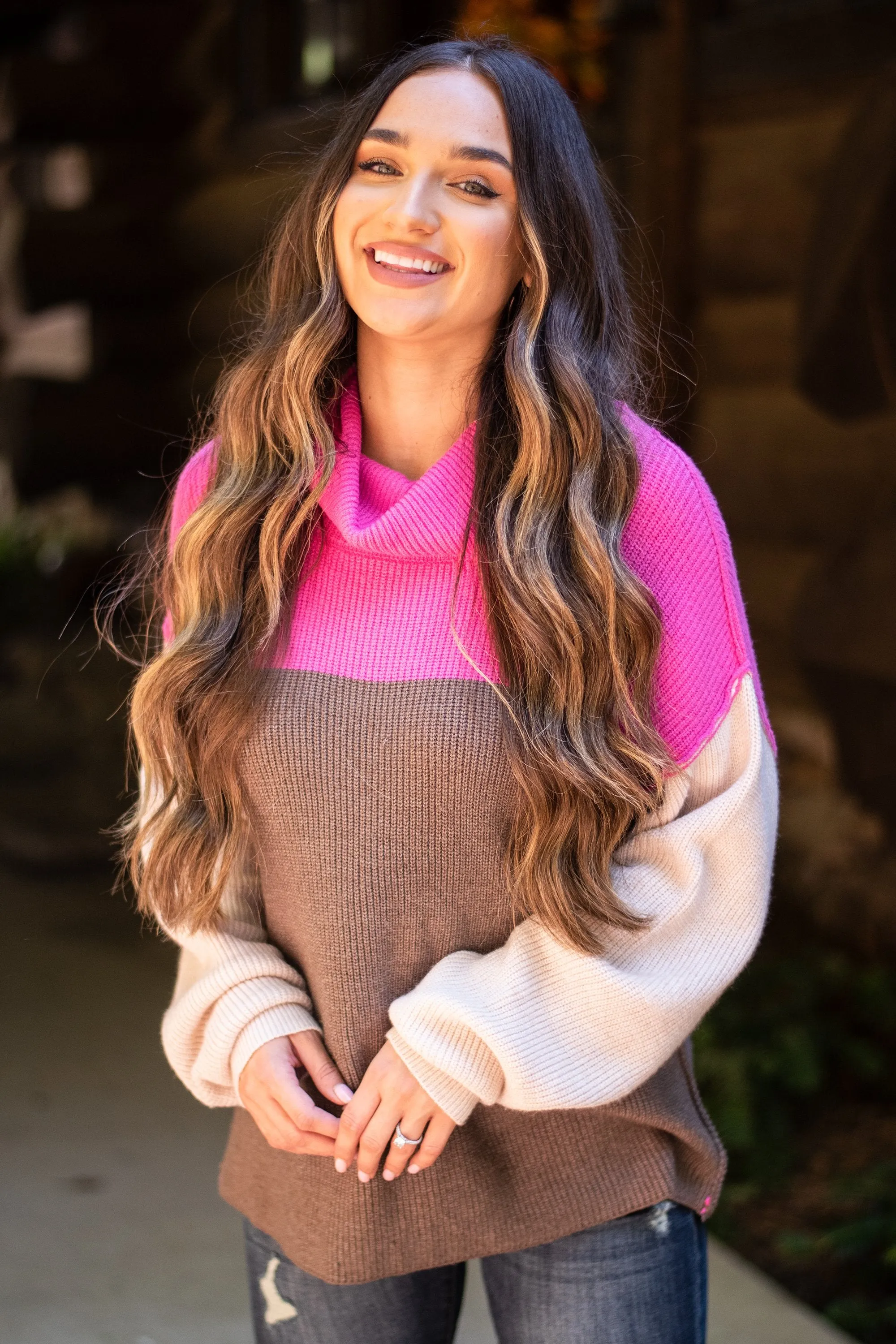 Make Your Move Pink Cowl Neck Sweater