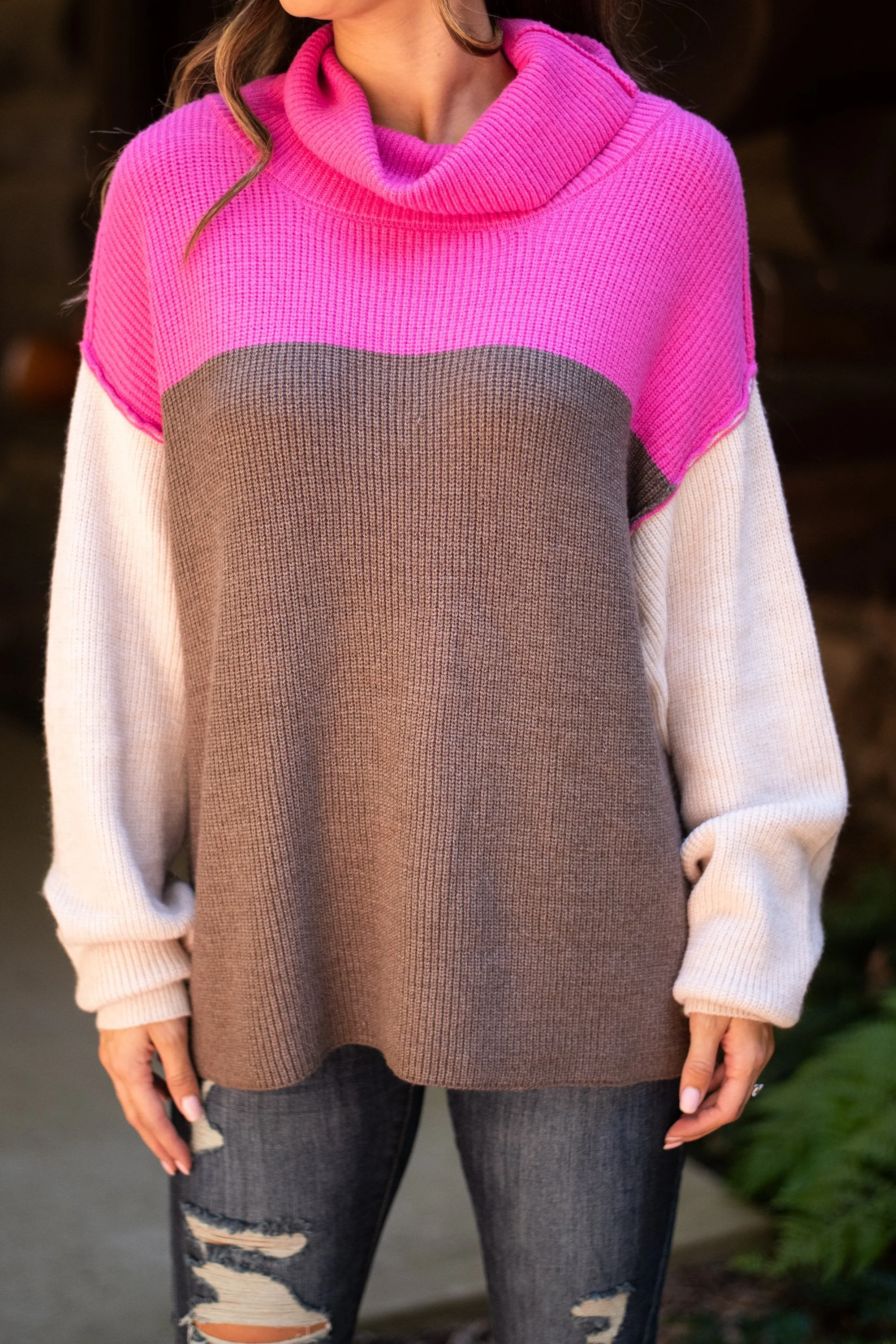 Make Your Move Pink Cowl Neck Sweater