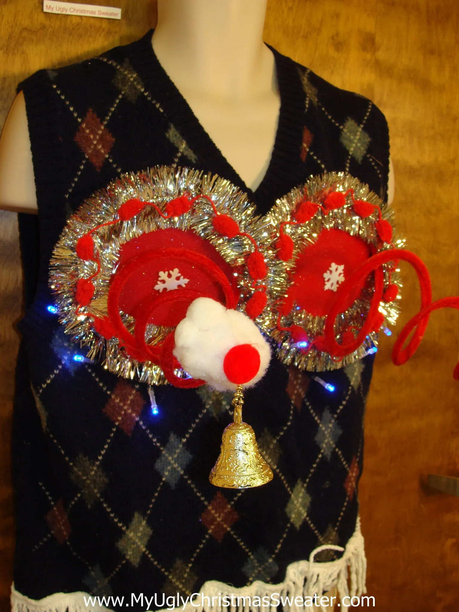 Mens Light Up Crazy Christmas Jumper Vest Naughty Sweater