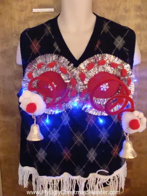 Mens Light Up Crazy Christmas Jumper Vest Naughty Sweater