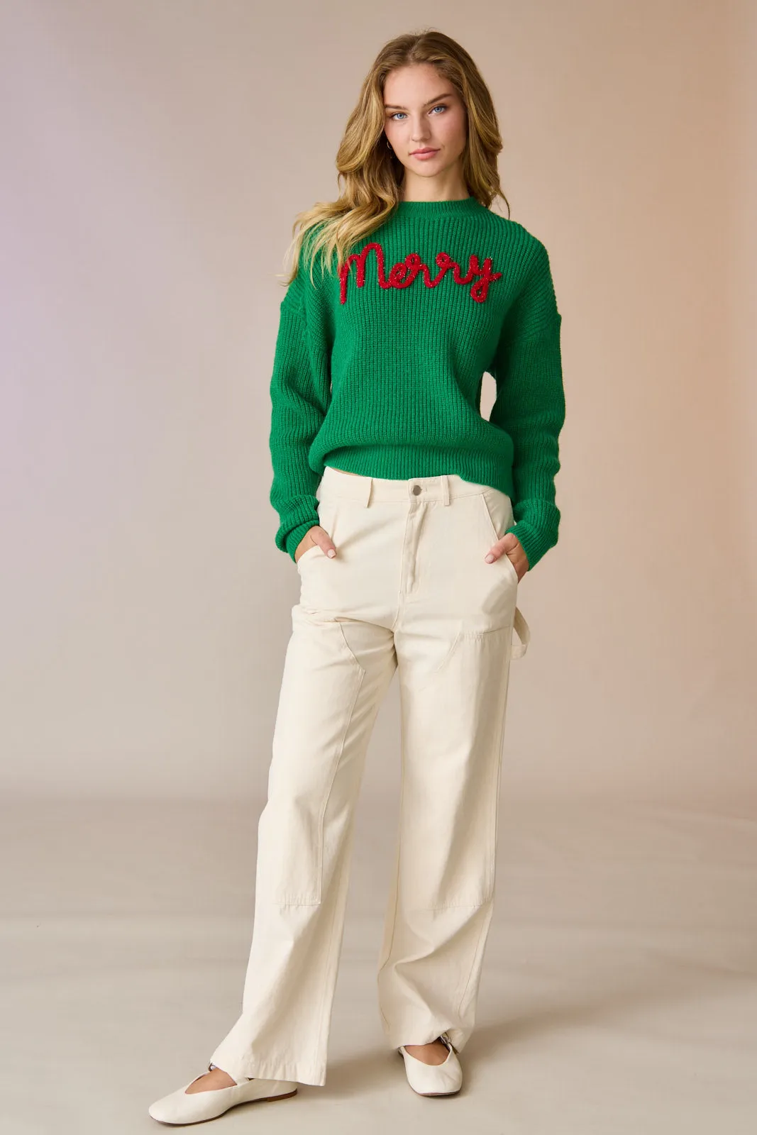 Olivia Loose Fit Green Merry Knit Pullover