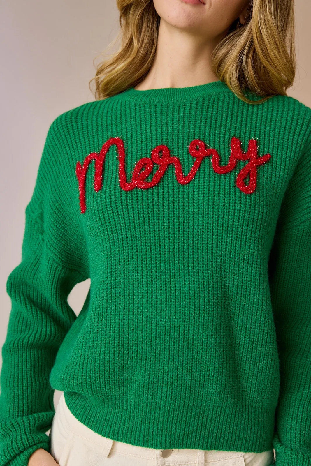 Olivia Loose Fit Green Merry Knit Pullover