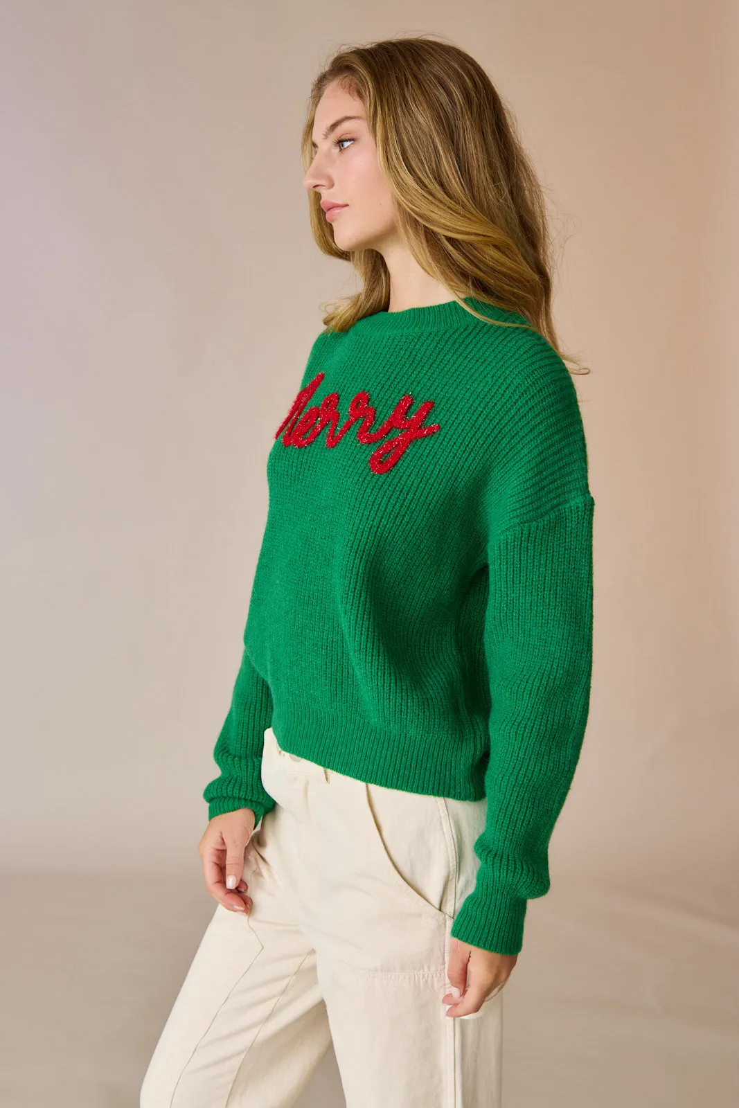 Olivia Loose Fit Green Merry Knit Pullover