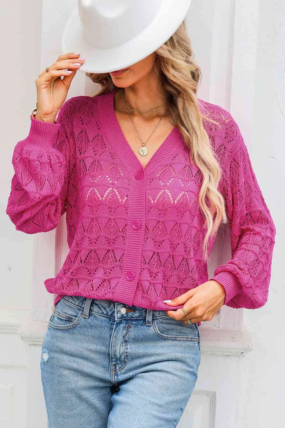 Openwork V-Neck Cardigan