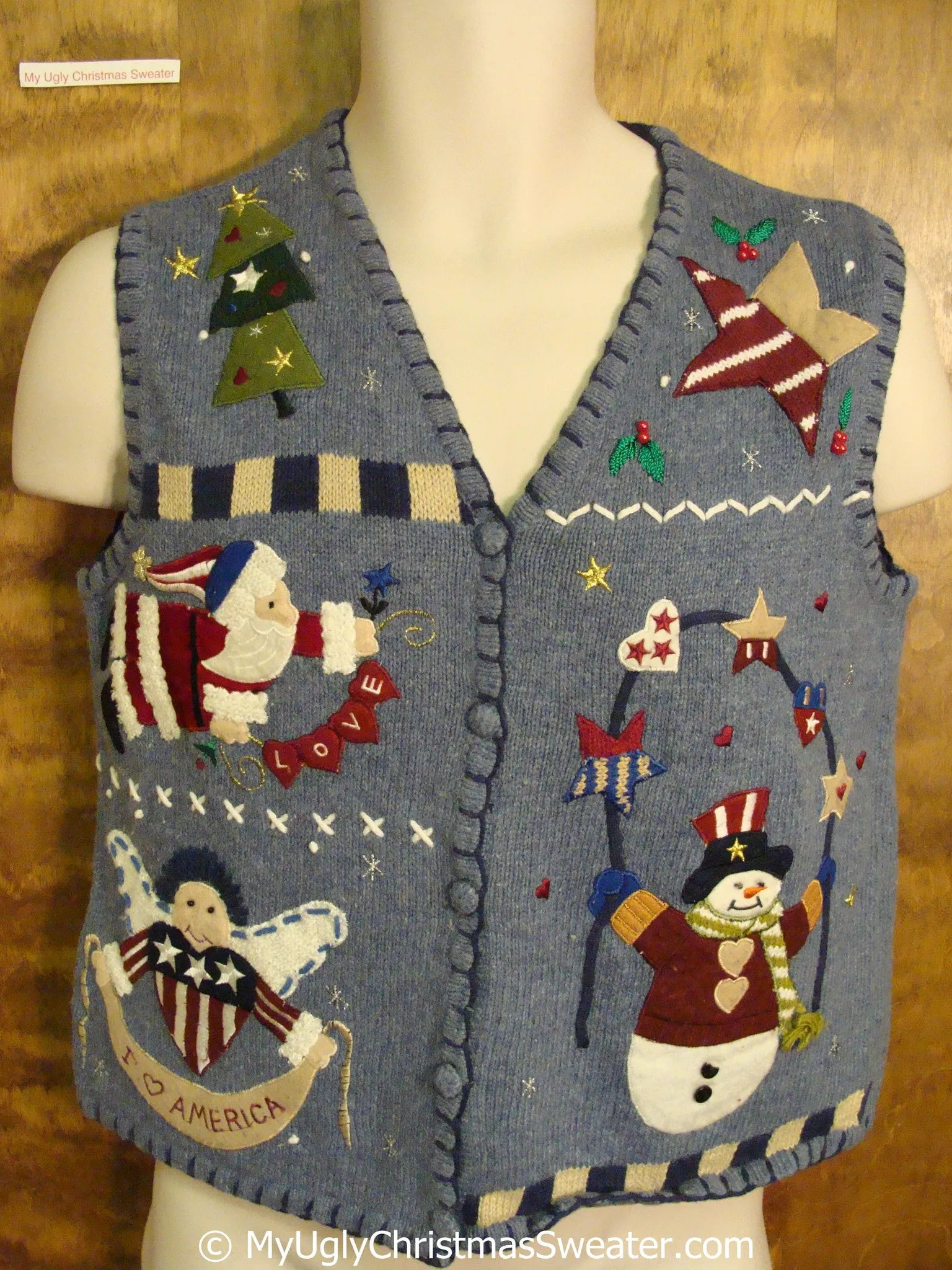 Patriotic Red White and Blue Christmas Sweater Vest