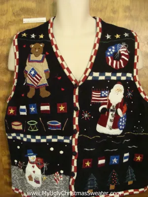 Patriotic Santa Ugliest Christmas Sweater Vest