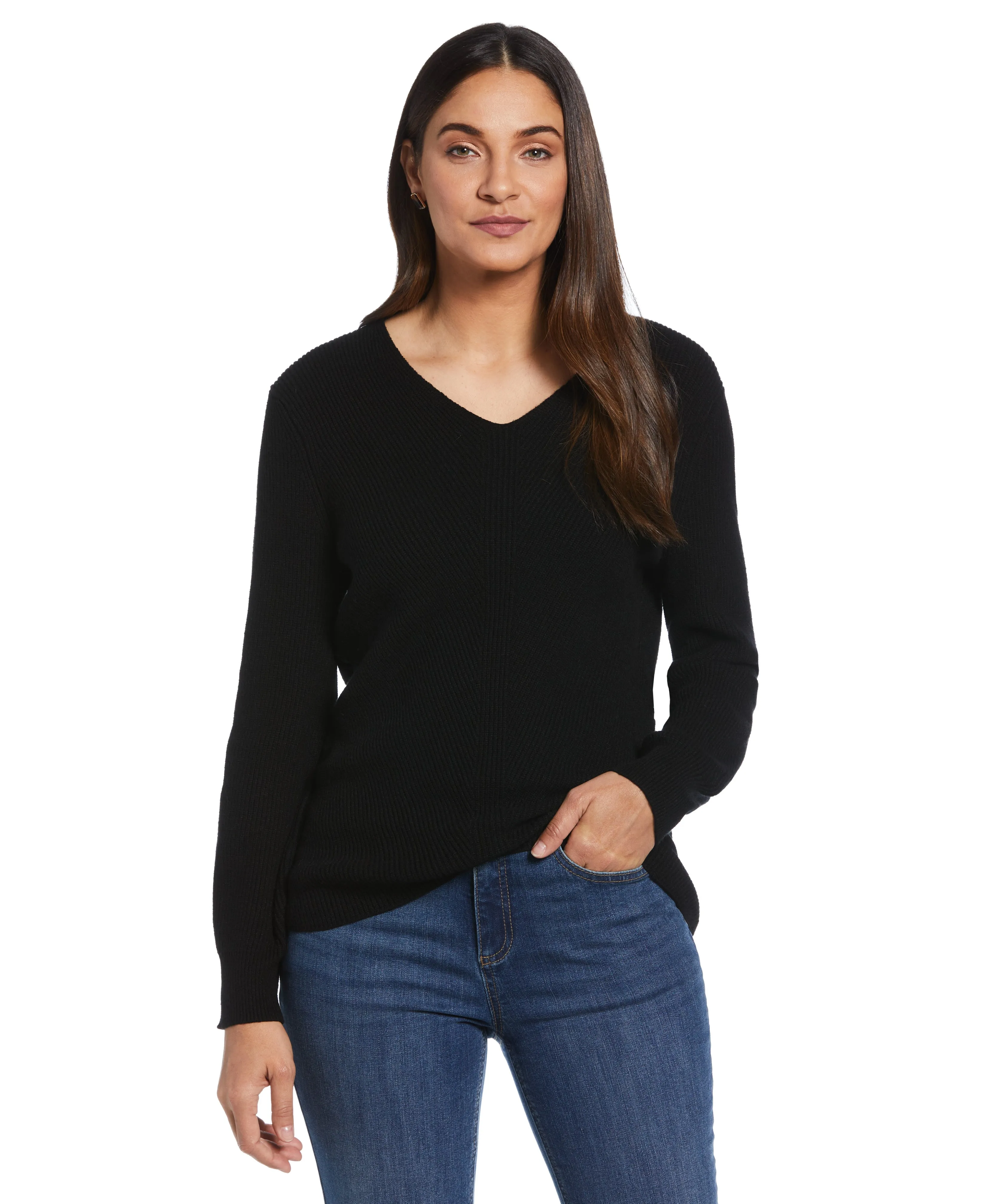 Petite Essential Ribbed V-Neck Sweater