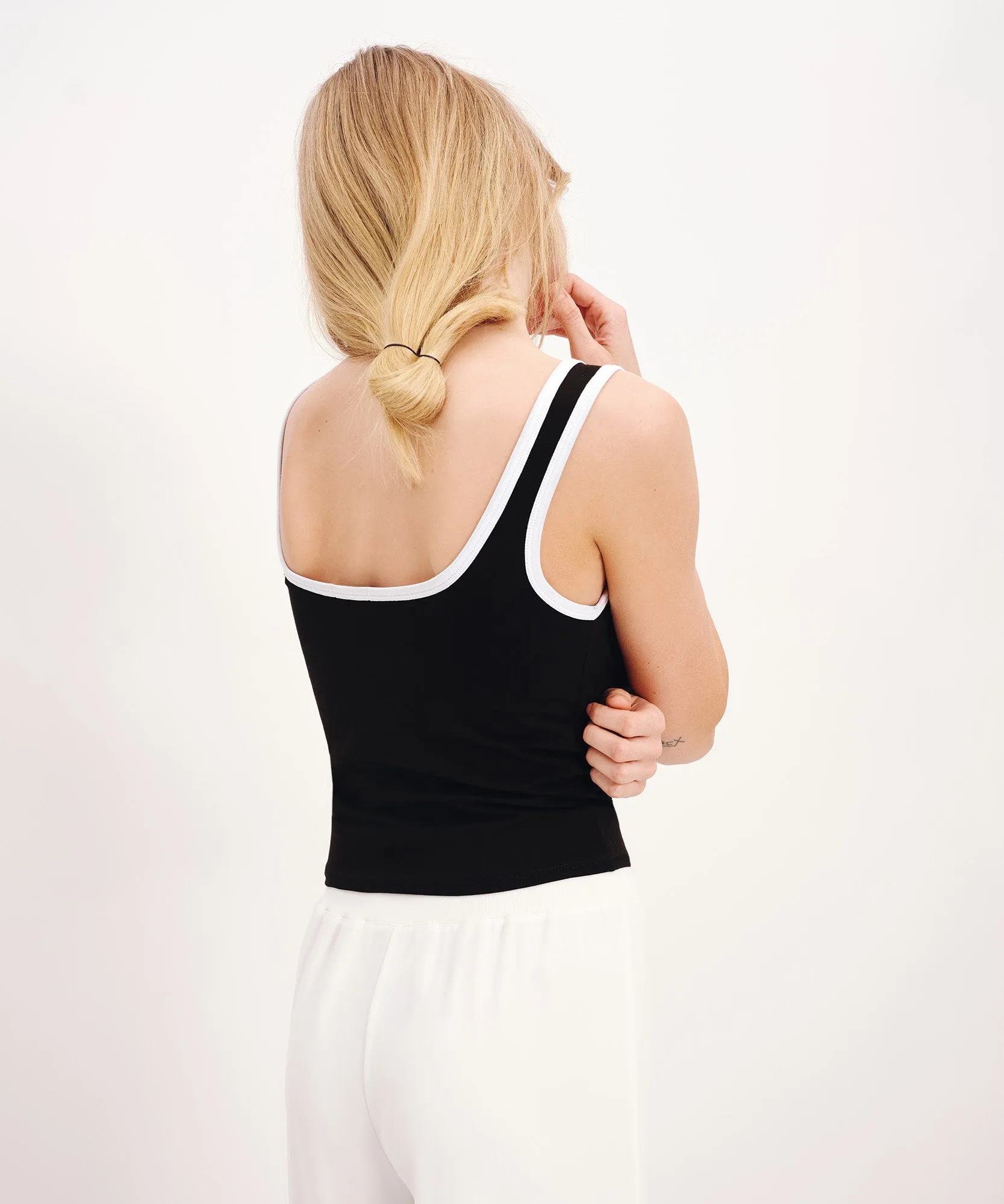 Pima Cotton Square Neck Tank - Black-White