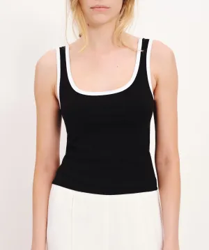 Pima Cotton Square Neck Tank - Black-White