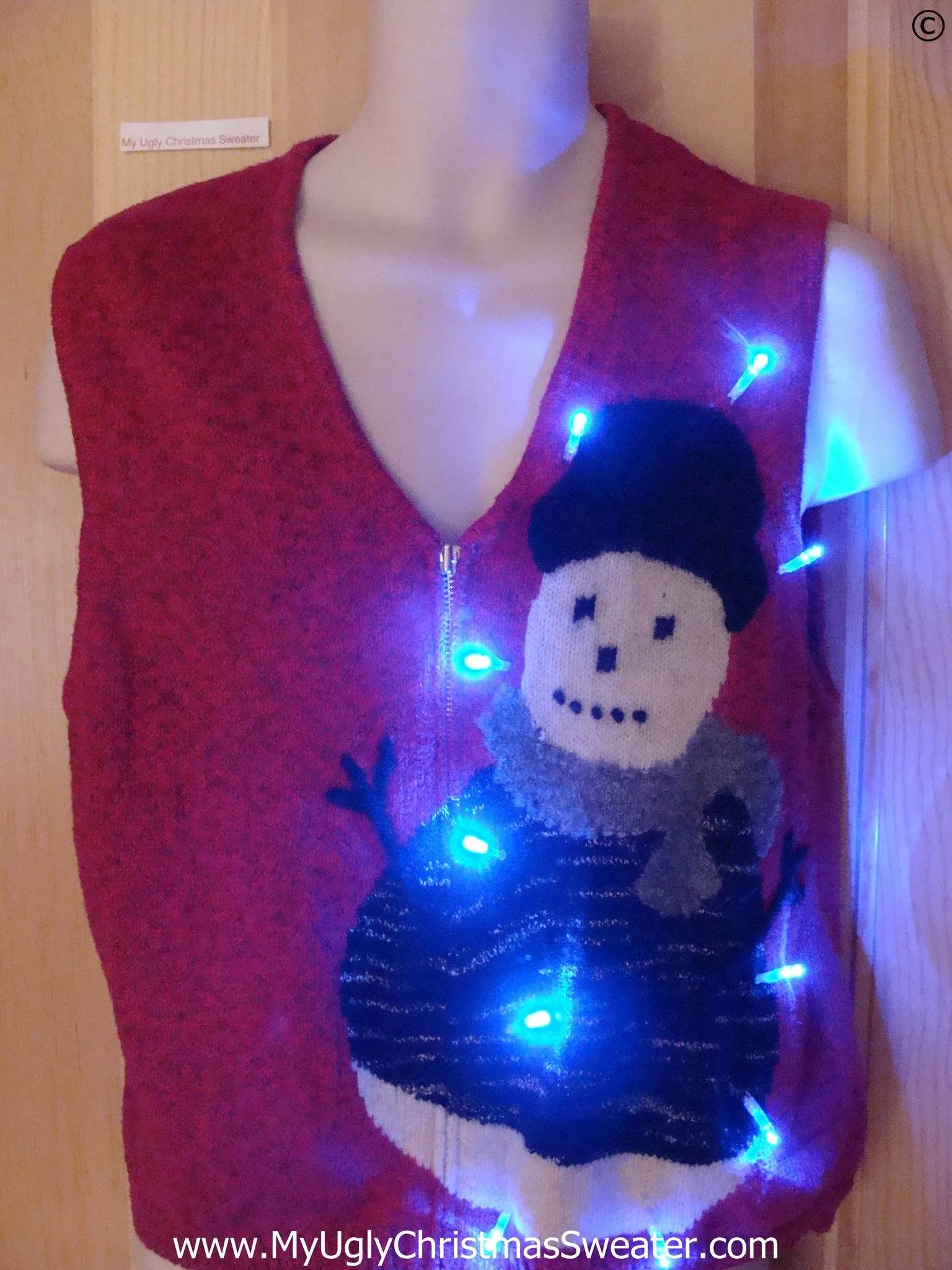 Red Christmas Sweater with Snowman and Light