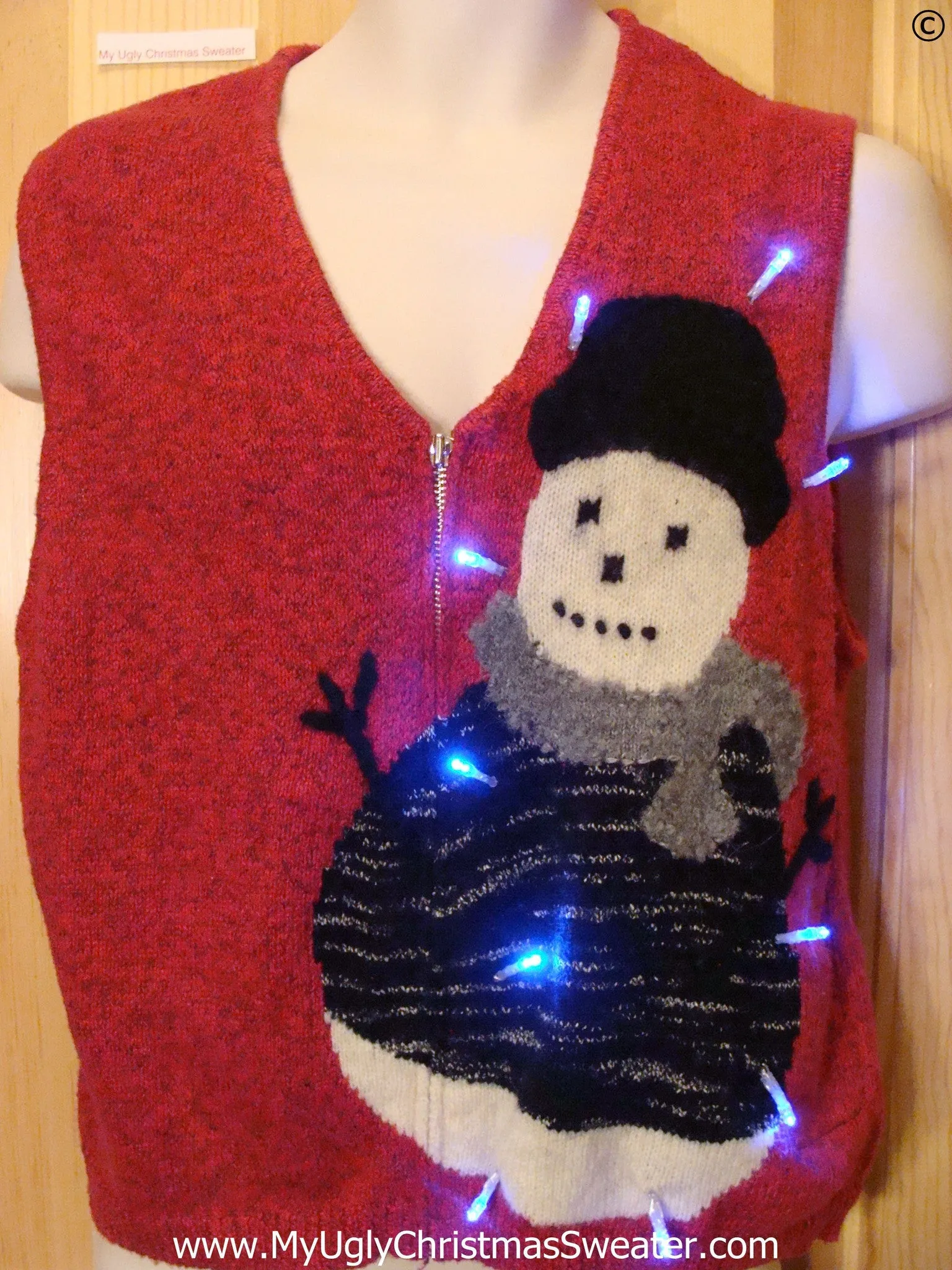 Red Christmas Sweater with Snowman and Light