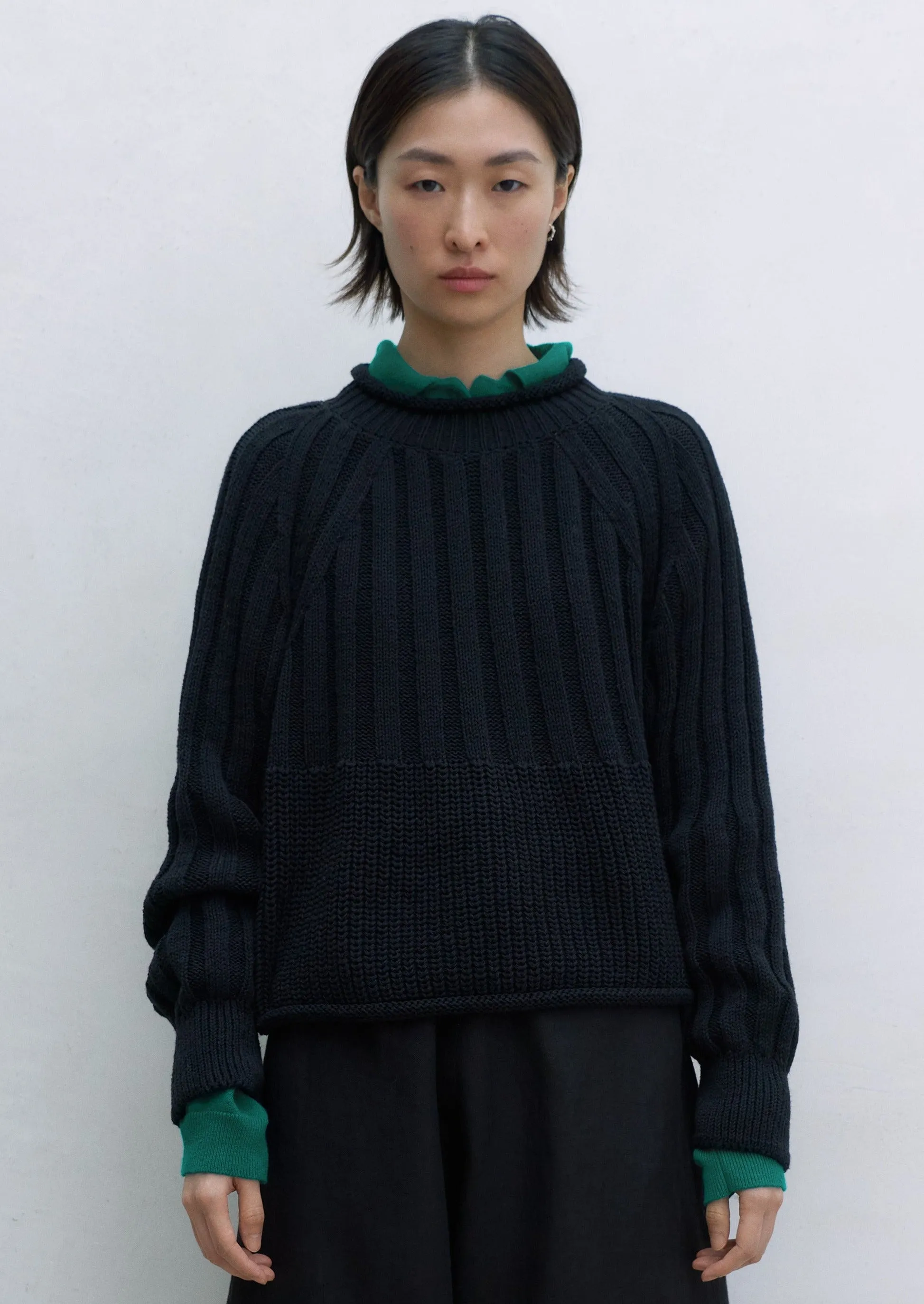 Ribbed Cotton Sweater, Black