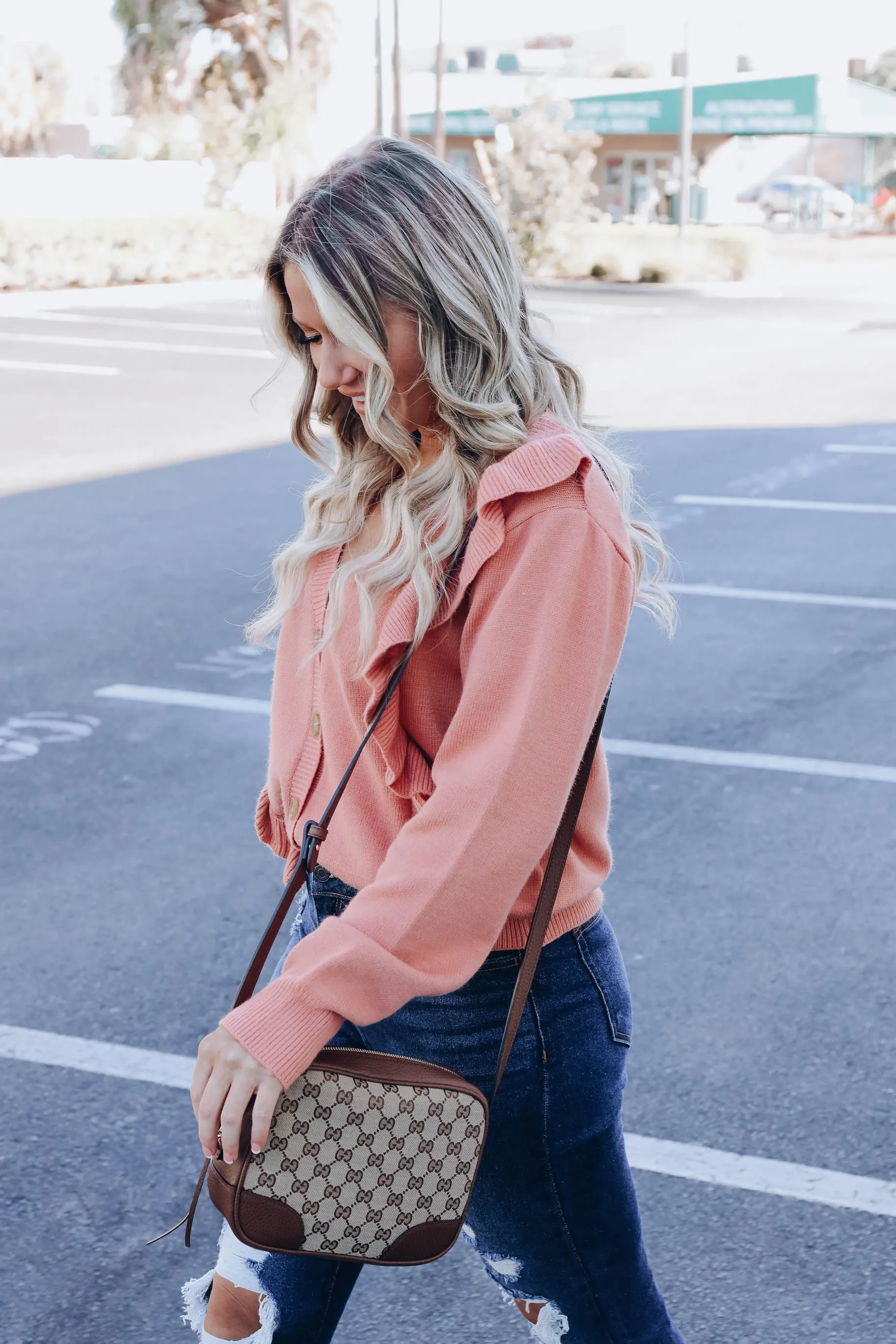 Roman Button Up Ruffle Cardigan - Salmon