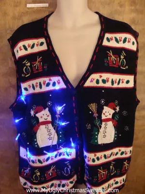 Rosie Cheek Snowmen Christmas Sweater Vest with Lights