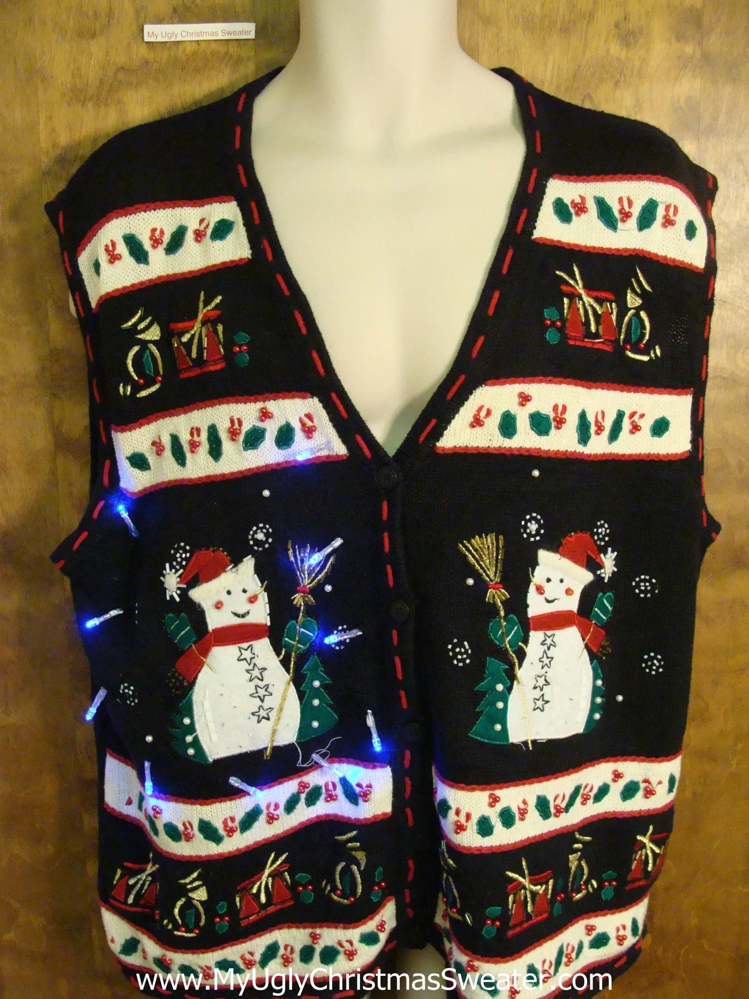 Rosie Cheek Snowmen Christmas Sweater Vest with Lights