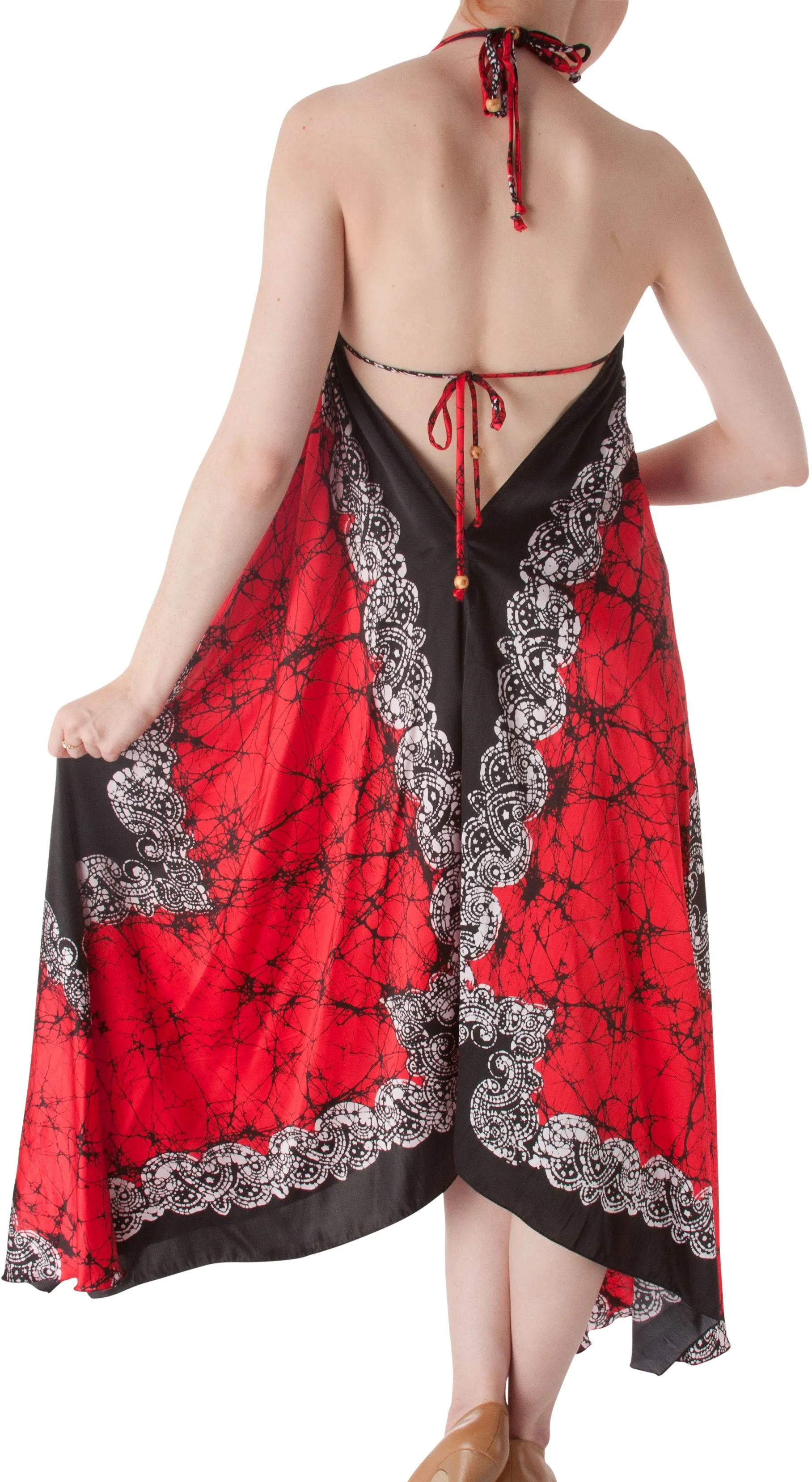 Sakkas Veins Print Satin V-Neck Halter Handkerchief Hem Dress