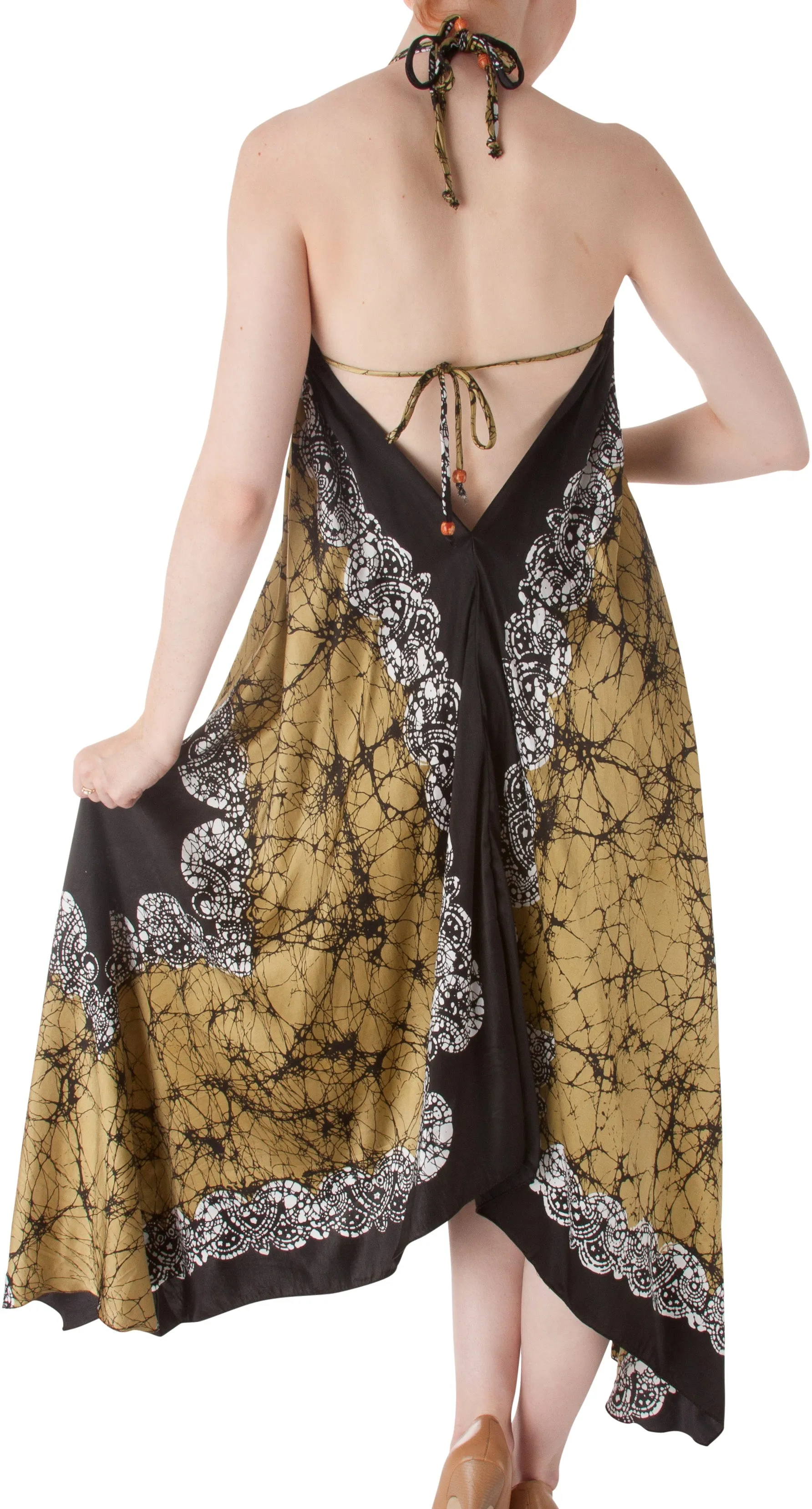 Sakkas Veins Print Satin V-Neck Halter Handkerchief Hem Dress