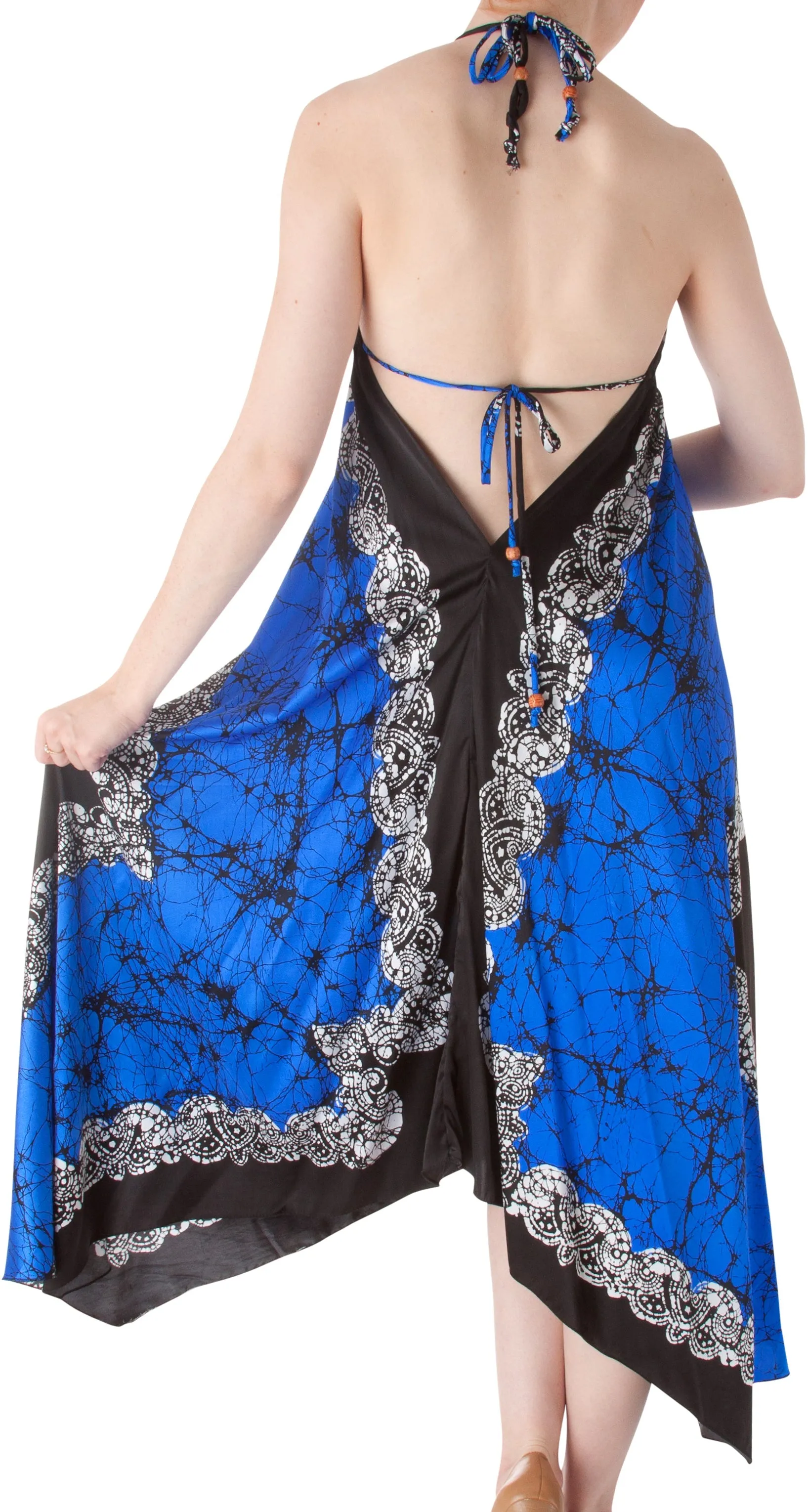 Sakkas Veins Print Satin V-Neck Halter Handkerchief Hem Dress