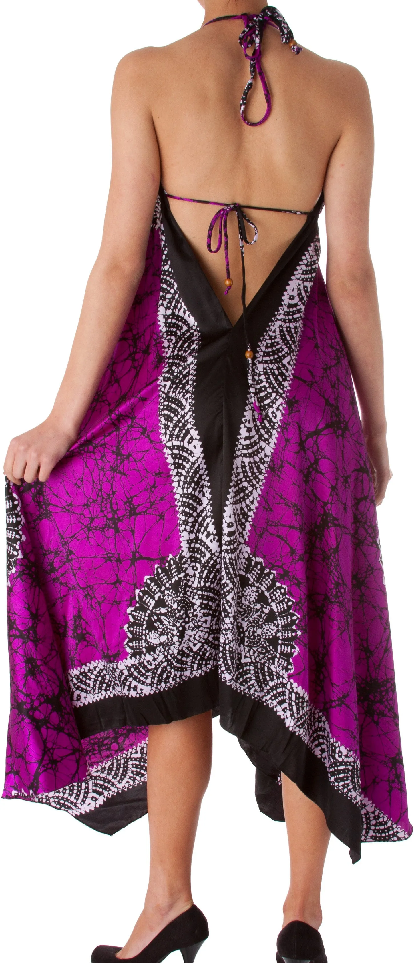 Sakkas Veins Print Satin V-Neck Halter Handkerchief Hem Dress