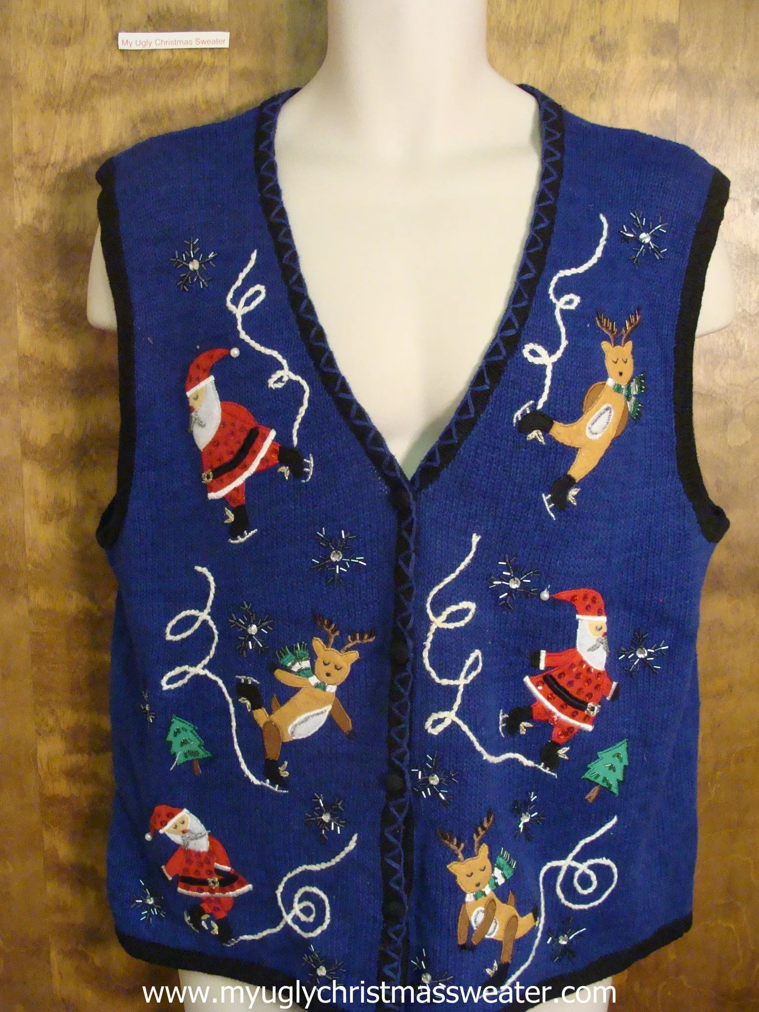 Skating Santas and Reindeer Ugly Christmas Sweater Vest