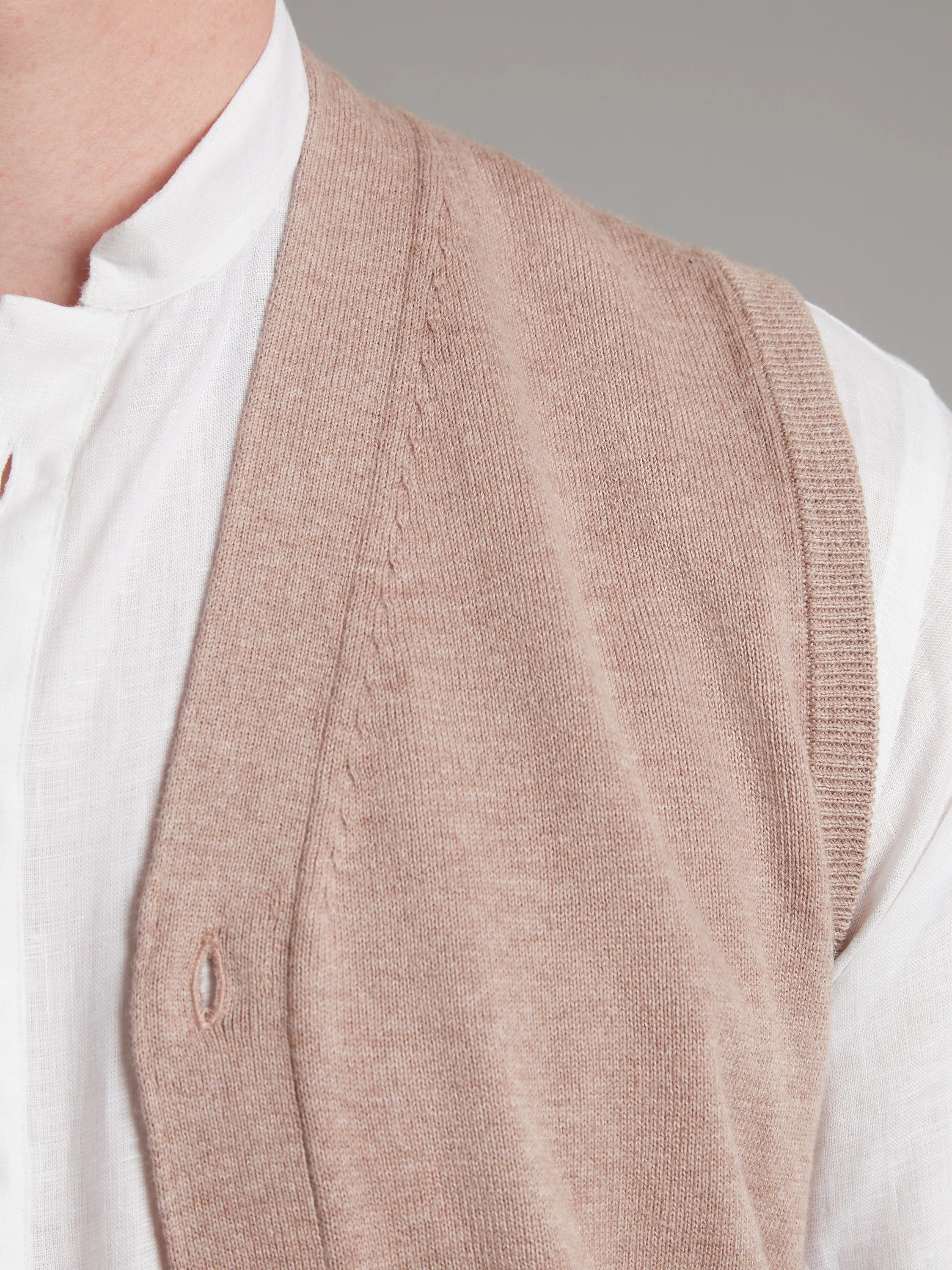 Sleeveless Cardigan Cashmere Blend - Beige Brown