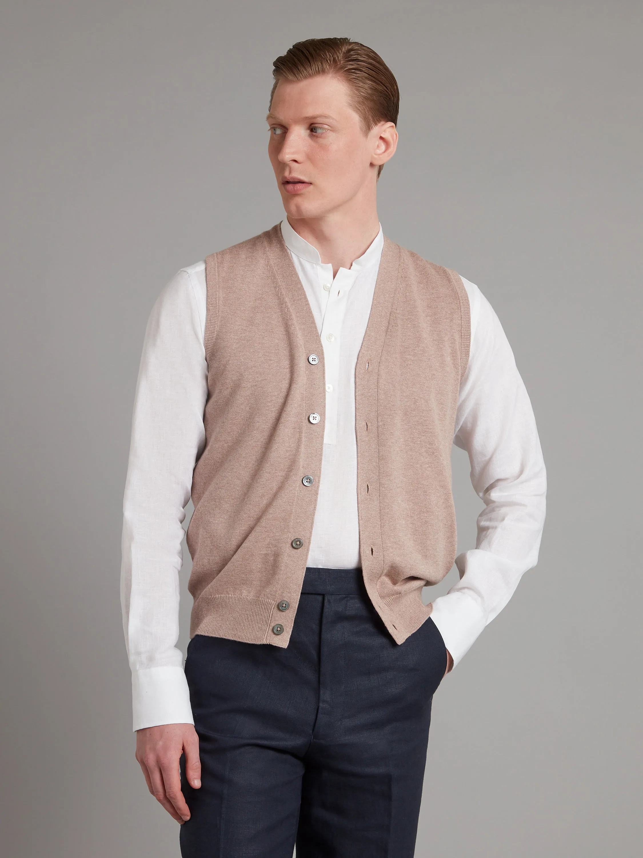 Sleeveless Cardigan Cashmere Blend - Beige Brown