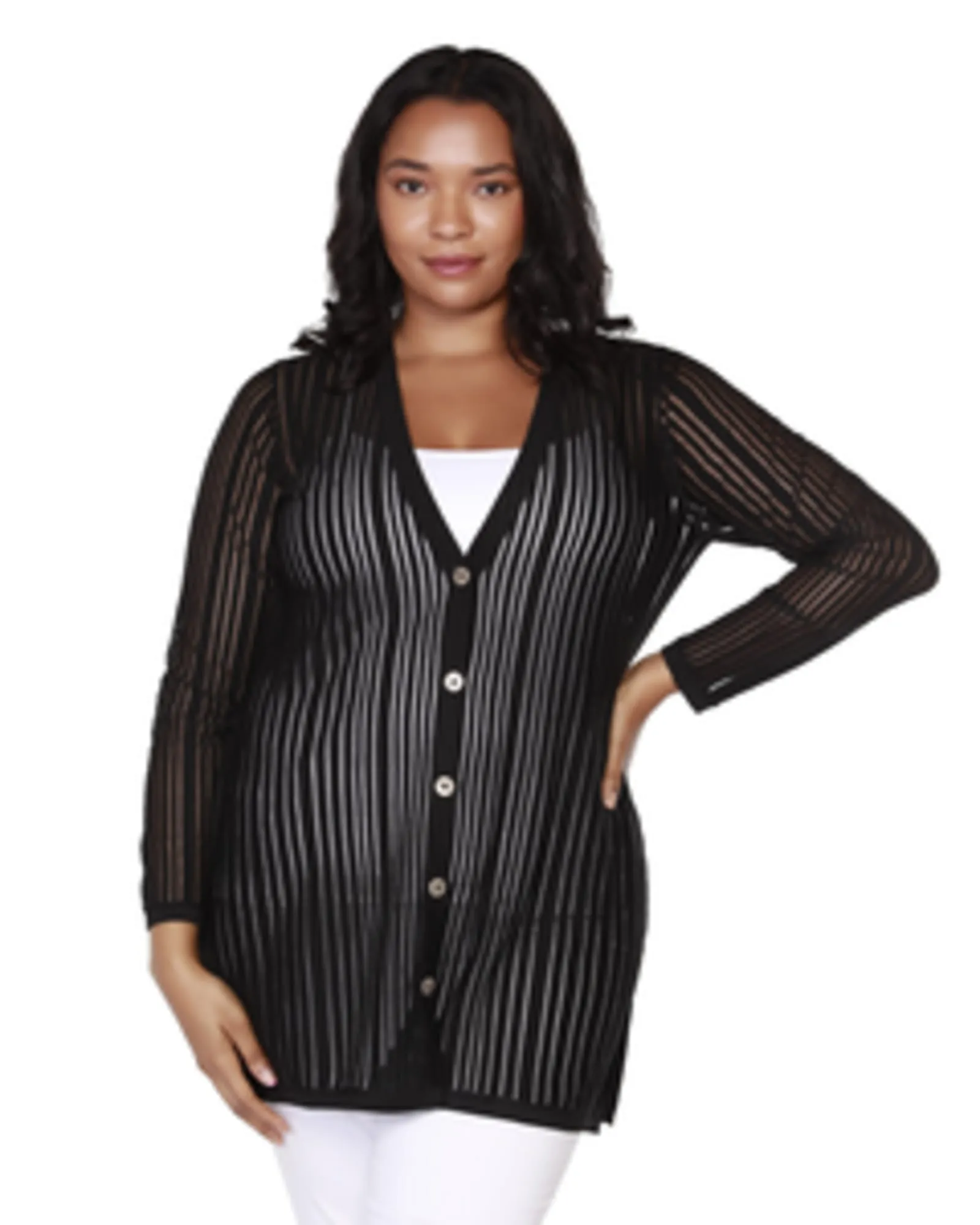 Sloane Striped Button-Front Cardigan | Black/Gold